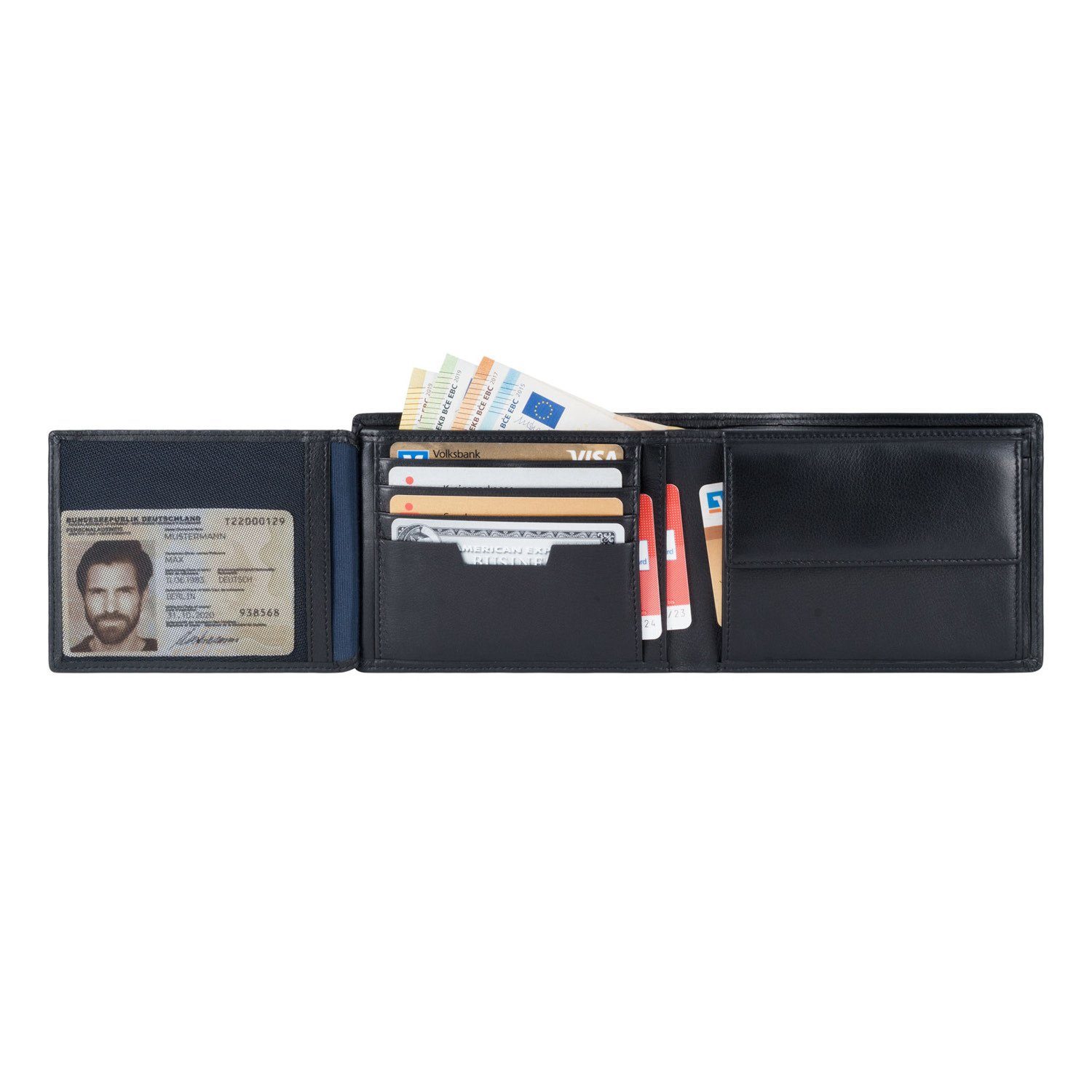 VON HEESEN Geldbörse 13 Schwarz inkl. Portemonnaie RFID-Schutz Geschenkbox Kartenfächer, & mit Geldbeutel