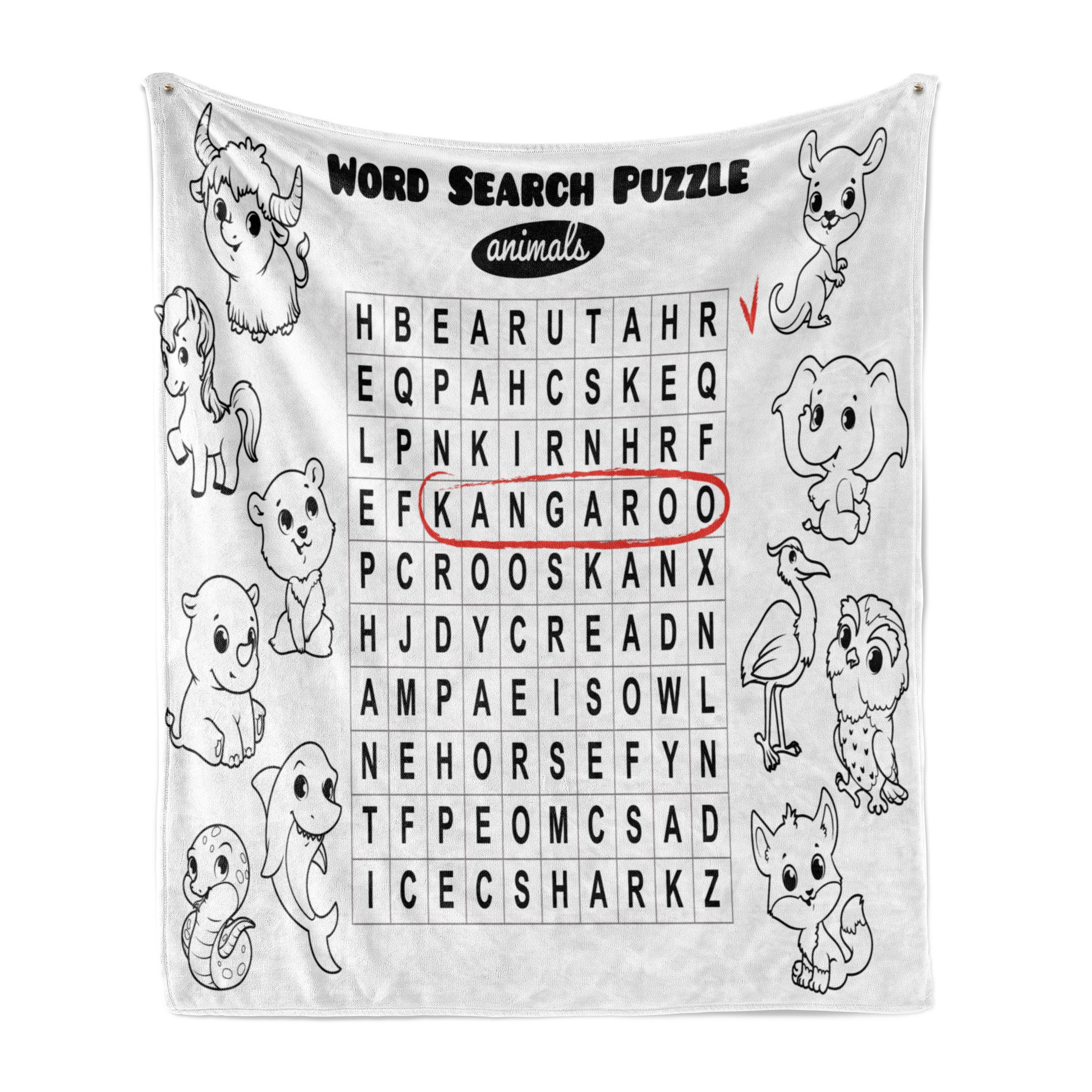 Wohndecke Gemütlicher Plüsch für den Innen- und Außenbereich, Abakuhaus, Word Search Puzzle Tiernamen