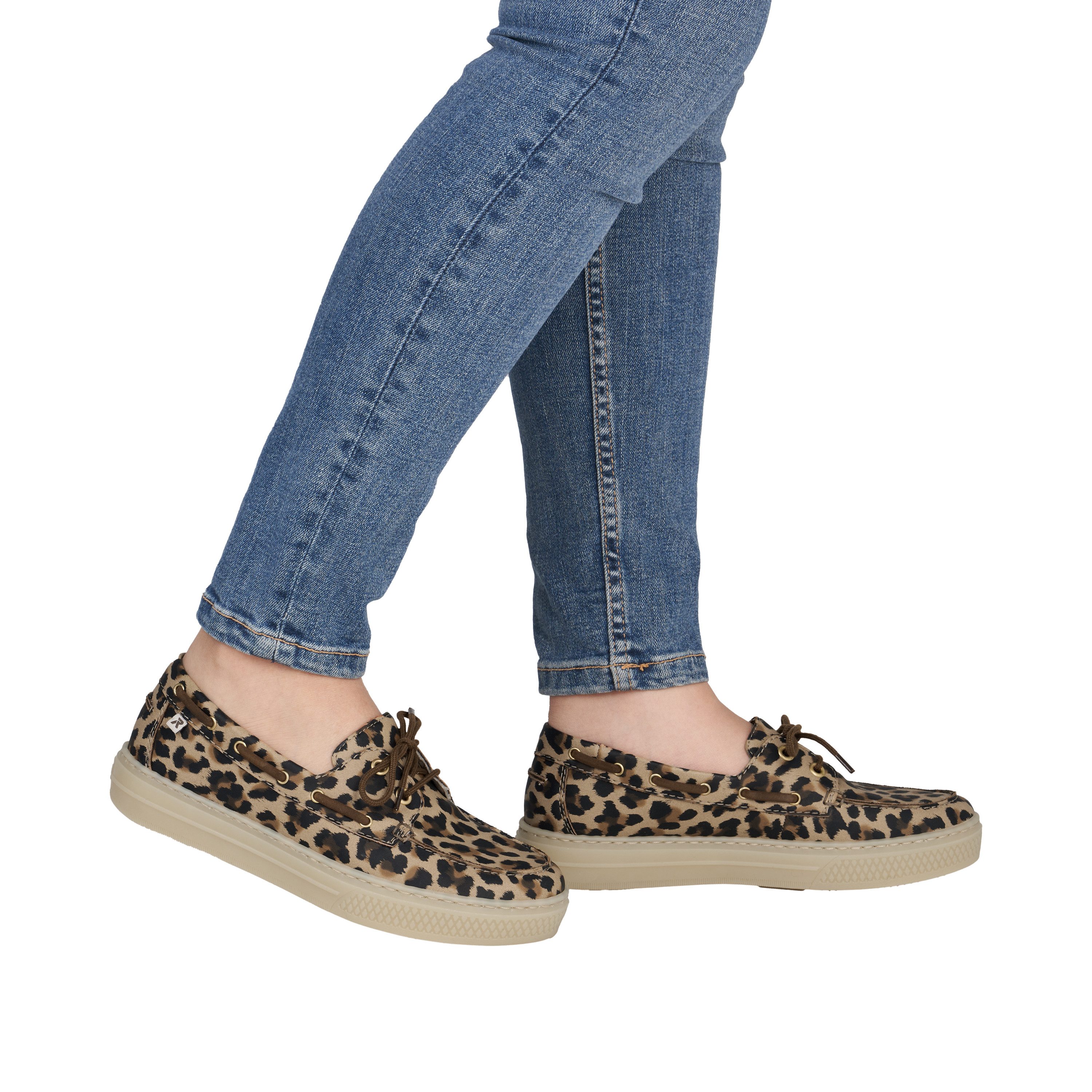 Rieker Bootsschuh Schnürer, Mokassin, Halbschuh im Leo-Look
