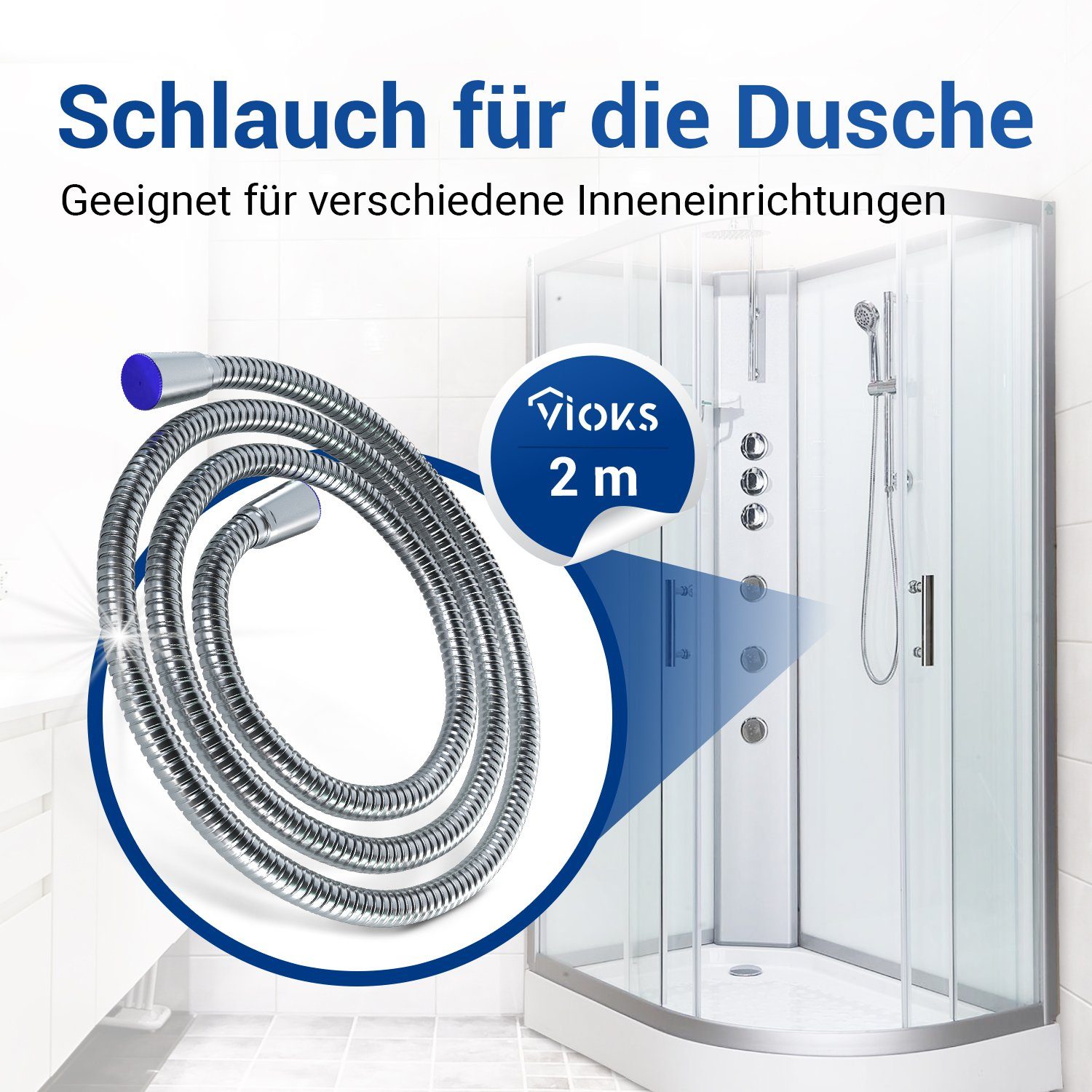 VIOKS Brauseschlauch Flexibler Duschschlauch, aus verchromtem Edelstahl für Duschbrause – Bild 2 von 5