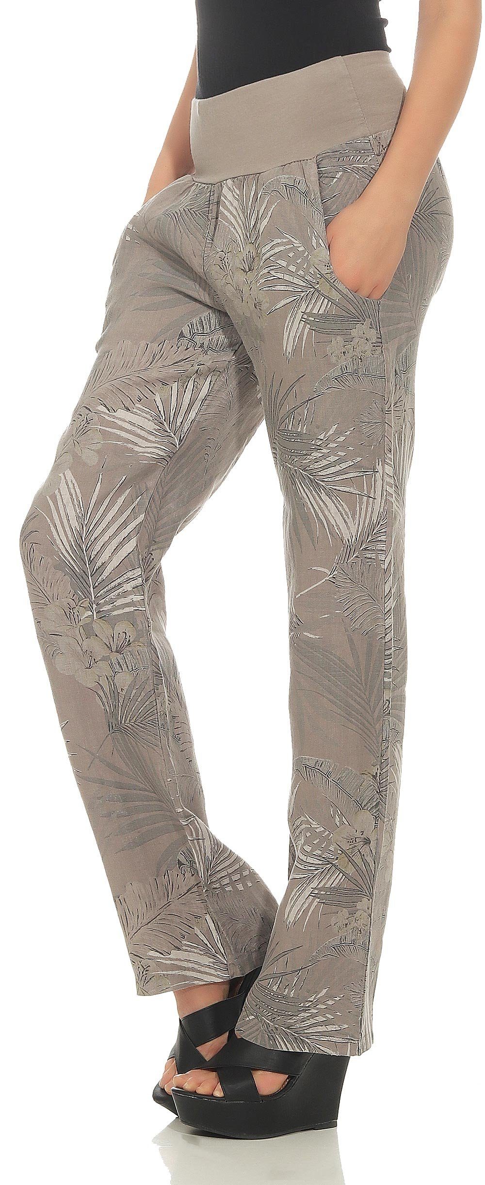 malito more than fashion Leinenhose mit fango Leinen Print aus 7790 Jungle Hose