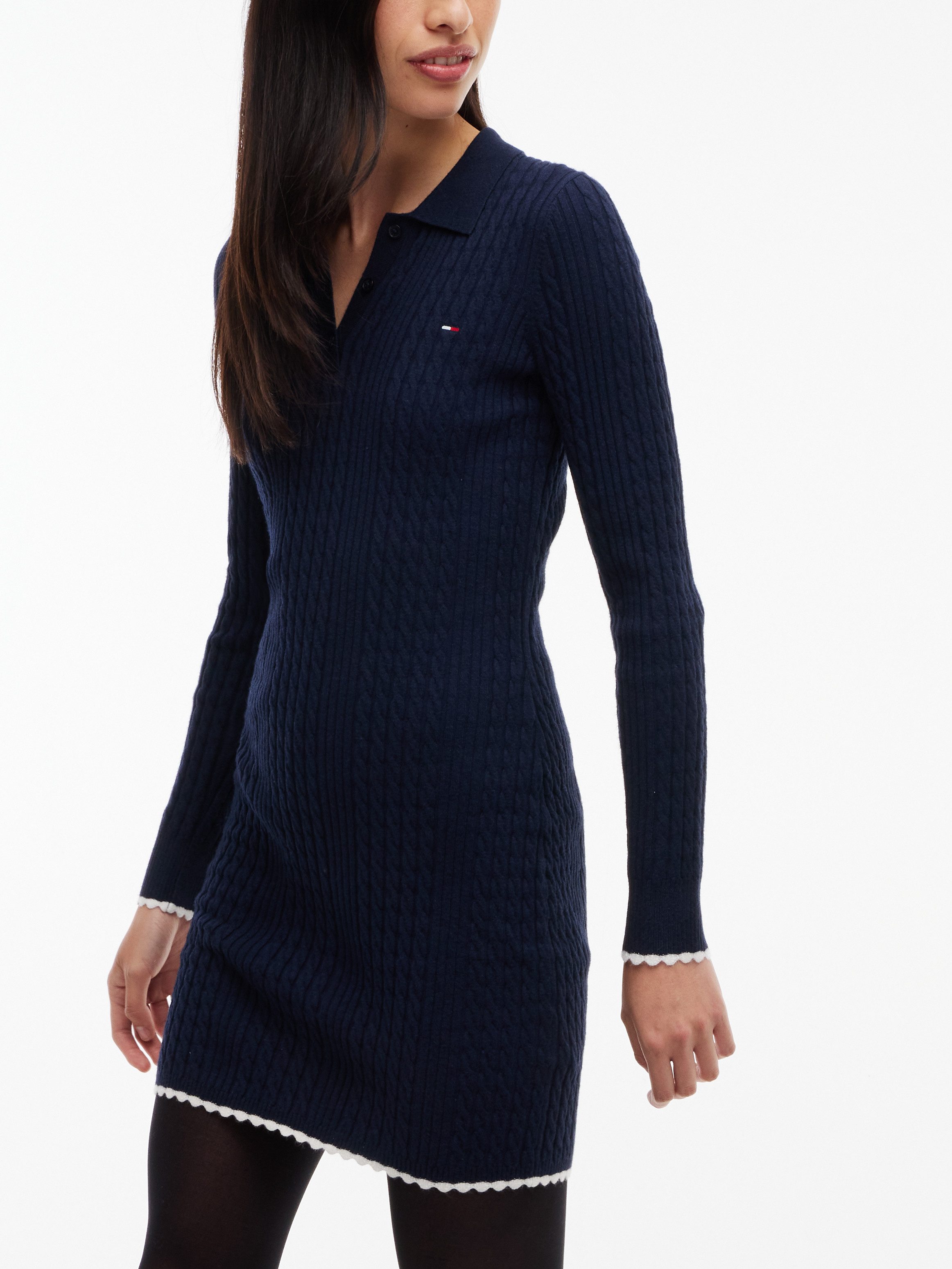 Tommy Jeans Strickkleid TJW CABLE POLO MINI DRESS EXT Viskosemischung, mit Zopfmuster