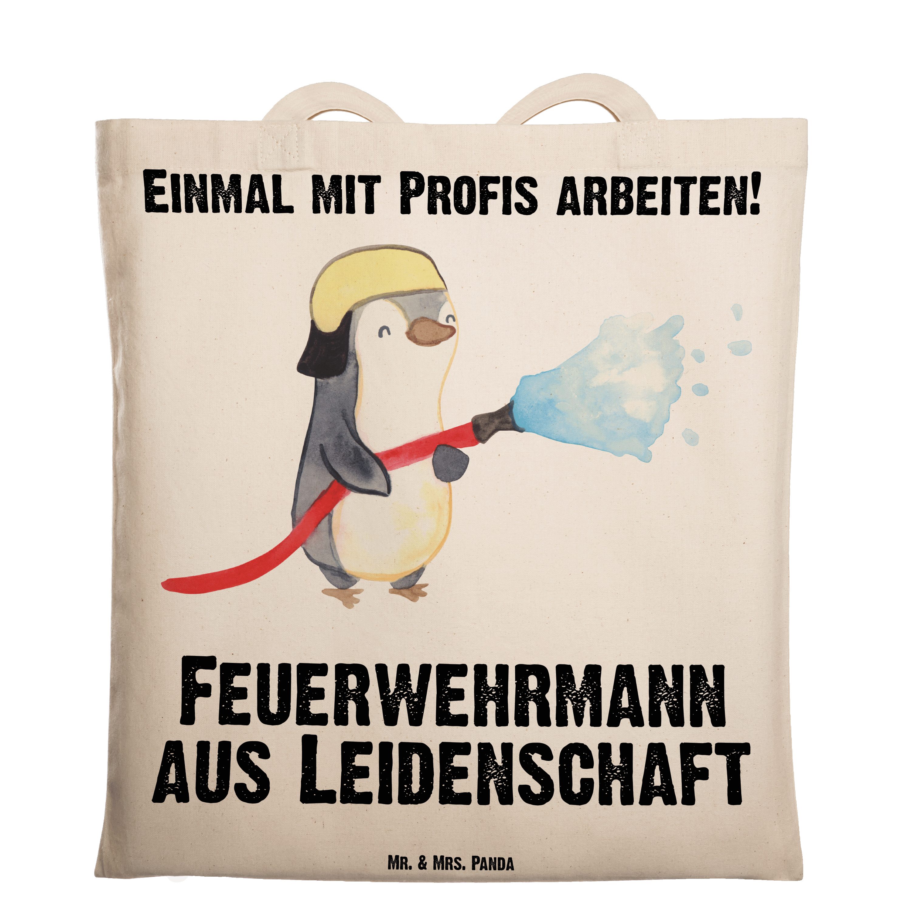 Mr. & Mrs. Panda Tragetasche Feuerwehrmann aus Leidenschaft - Transparent - Geschenk, Einkaufstasc (1-tlg) | Canvas-Taschen