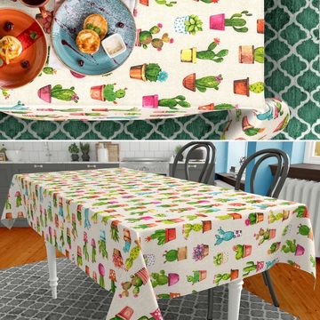ANRO Tischdecke mit Blumen Botanik aus Stoff Tischwäsche mit Beschichtung Tischtuch, auch als Gartentischdecke - mit Schutzschicht