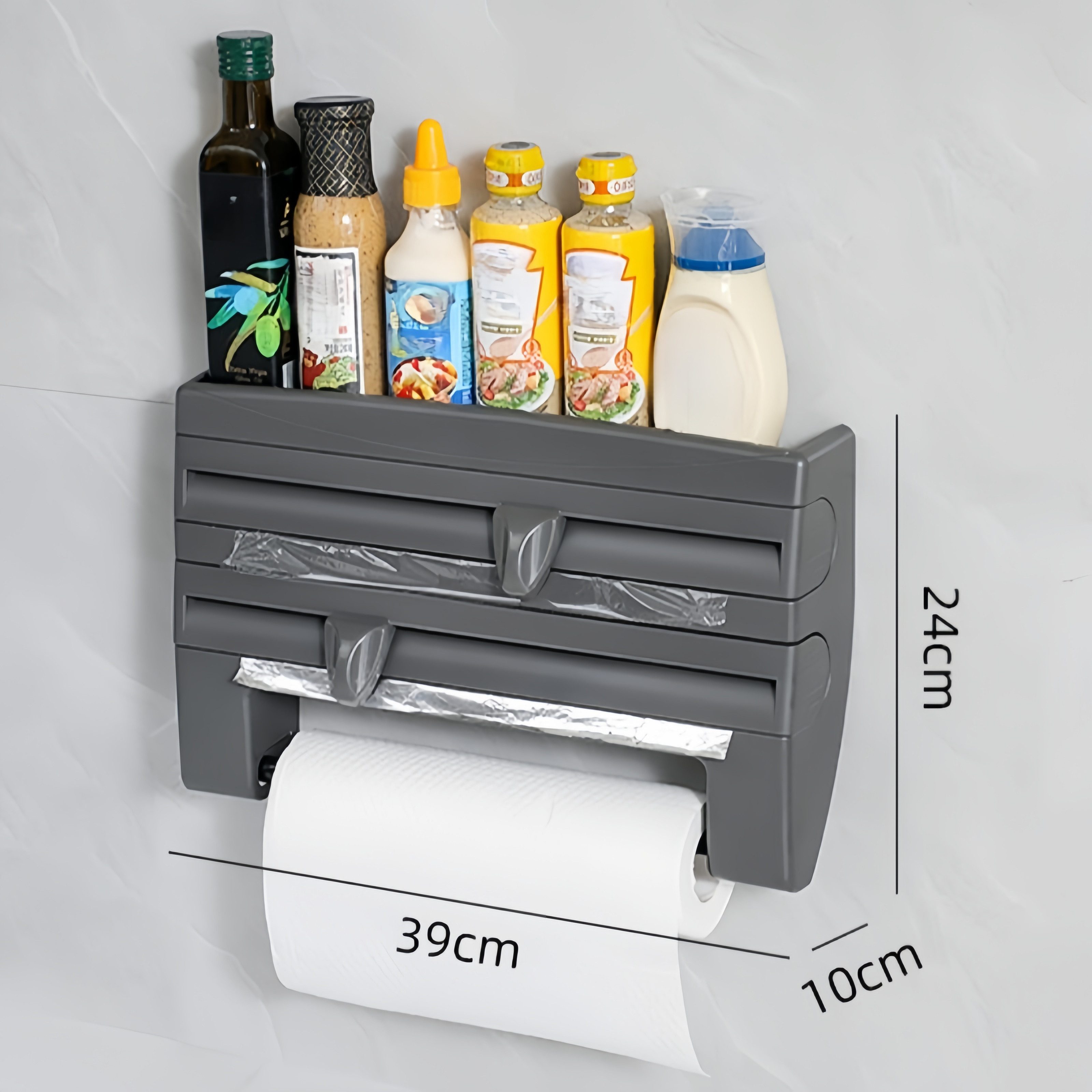 FOUORTUNATE-BEE Folienspender Wandfolienschneider mit Küchenrollenhalter & Alufolienbox, Küchenrollenhalter Wandmontage mit Folienabschneider