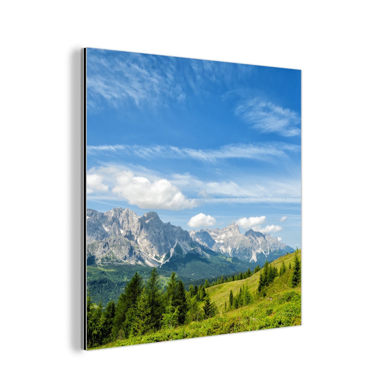 MuchoWow Metallbild Alpen - Berge - Gras, (1 St), Alu-Dibond-Druck, Gemälde aus Metall, Aluminium deko | Bilder