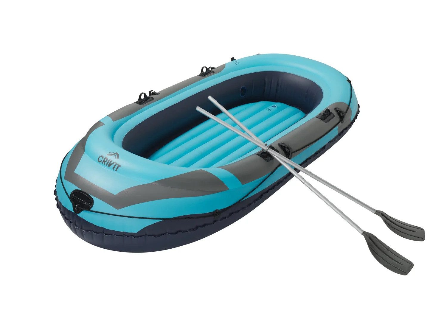 crivit Schlauchboot Schlauchboot, mit Sicherheitskonstruktion 3-Luftkammern-System, Aluminium-Paddel mit verstärkten Blättern und Klicksystem