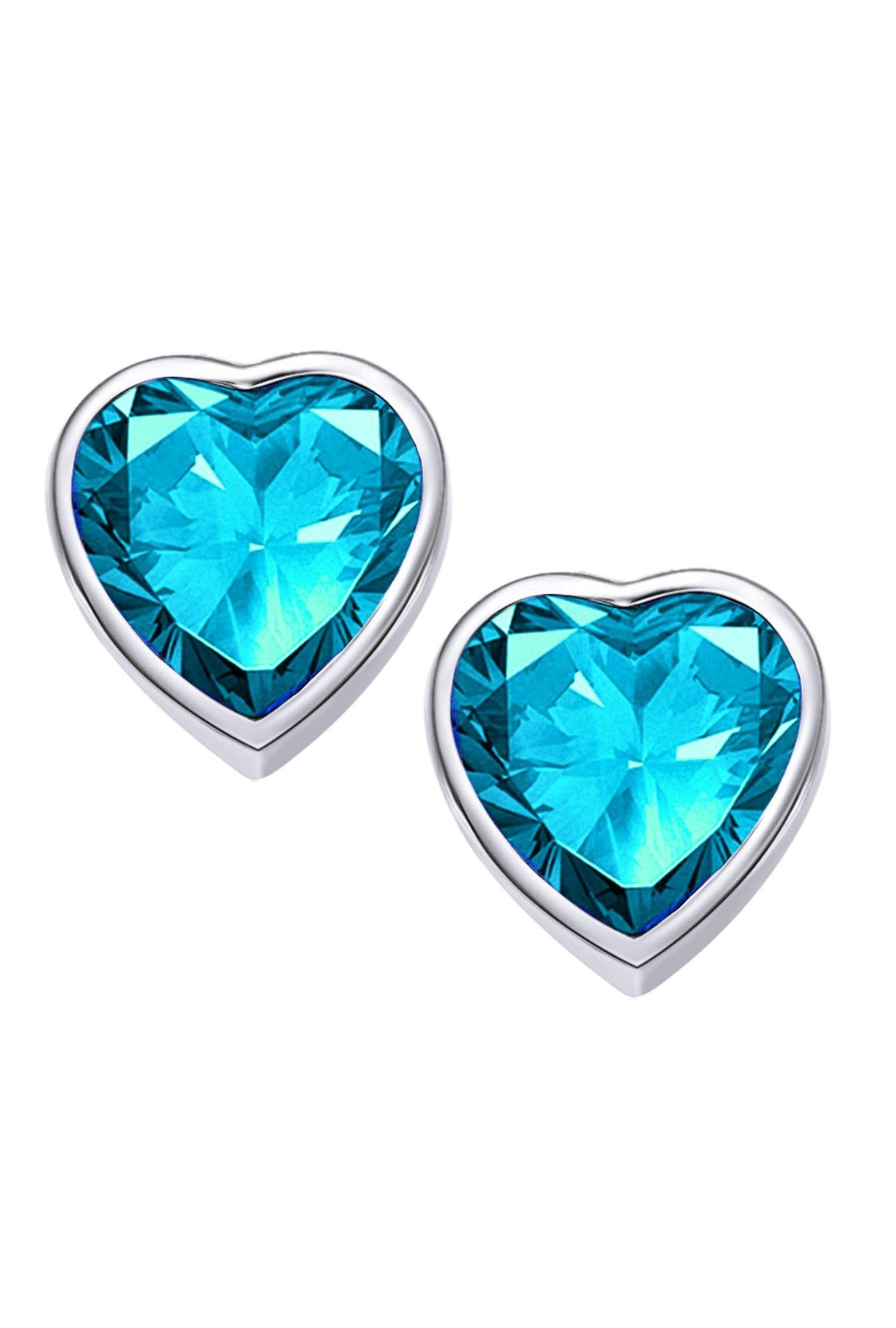 LOVENEST Ohrstecker-Set Herz Ohrringe Silber 925 Damen Ohrstecker Rot / Aquamarin