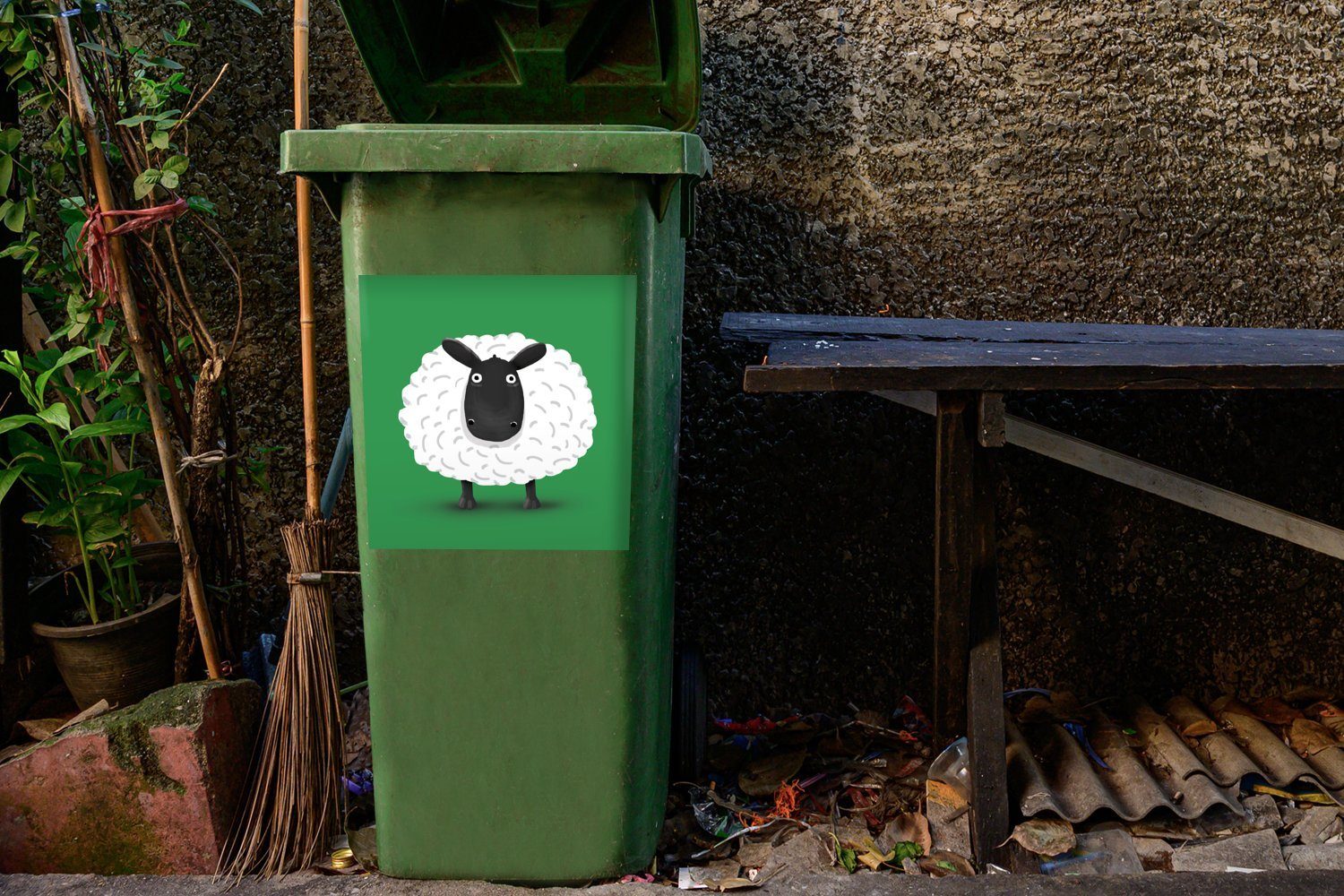 Lamms (1 Container, eines Mülltonne, Mülleimer-aufkleber, auf Illustration Abfalbehälter MuchoWow St), Wandsticker grünem Sticker, Hintergrund