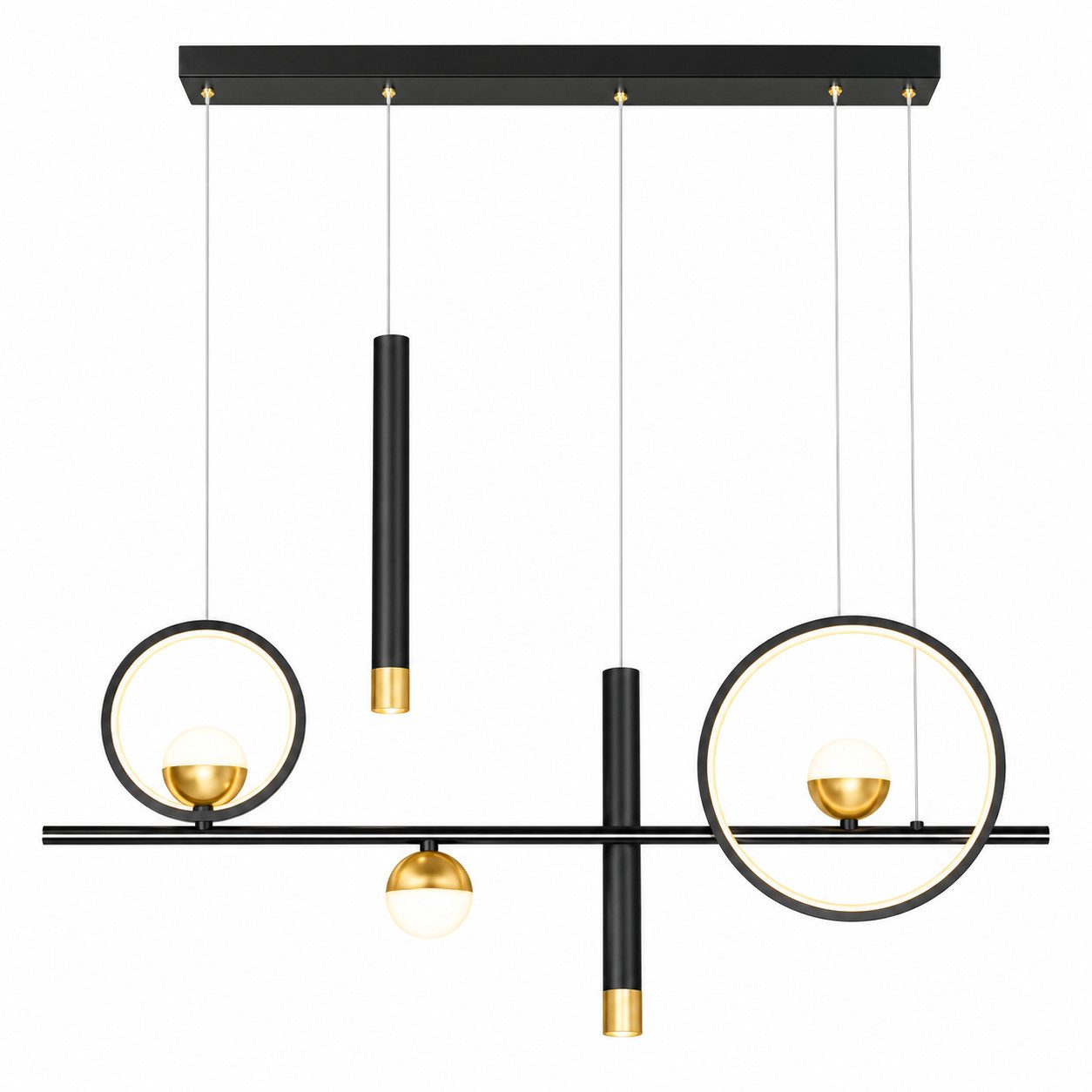 GOLDEN LED Kugelleuchte LED-Pendelleuchte Schwarz-Gold mit Ringen und Kugeln