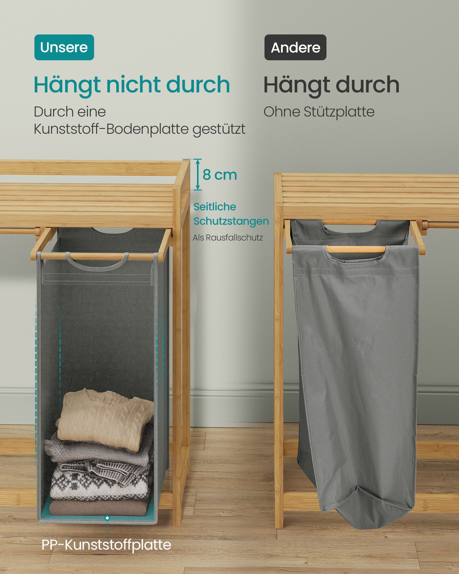 SONGMICS Wäschekorb Wäschesammler, 2 Fächer, Wäschekorb Wäschesammler, 4 Fächer – Bild 5 von 5