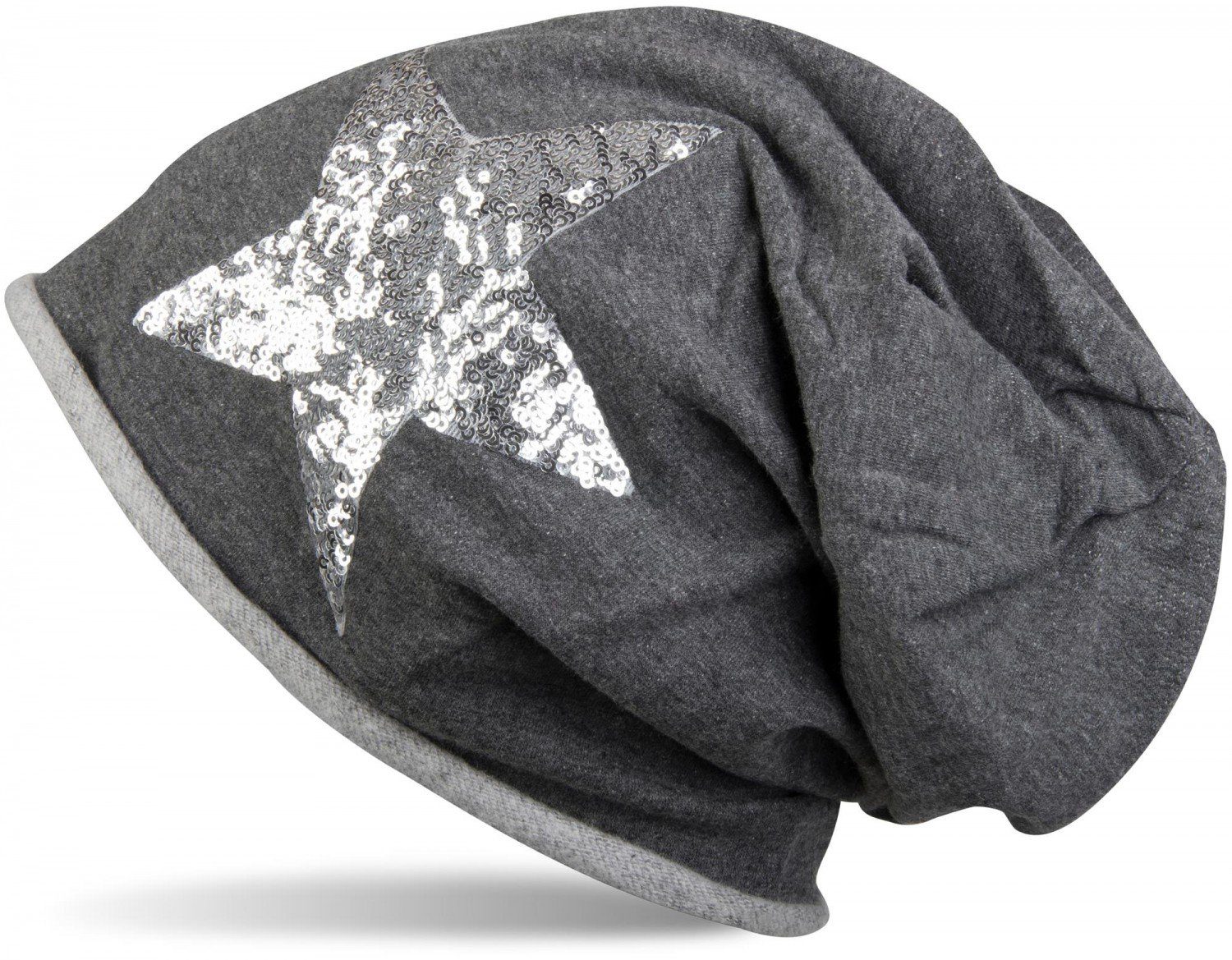 mit Beanie (1-St) Dunkelgrau Stern meliert Beanie Rollrand & Pailletten styleBREAKER