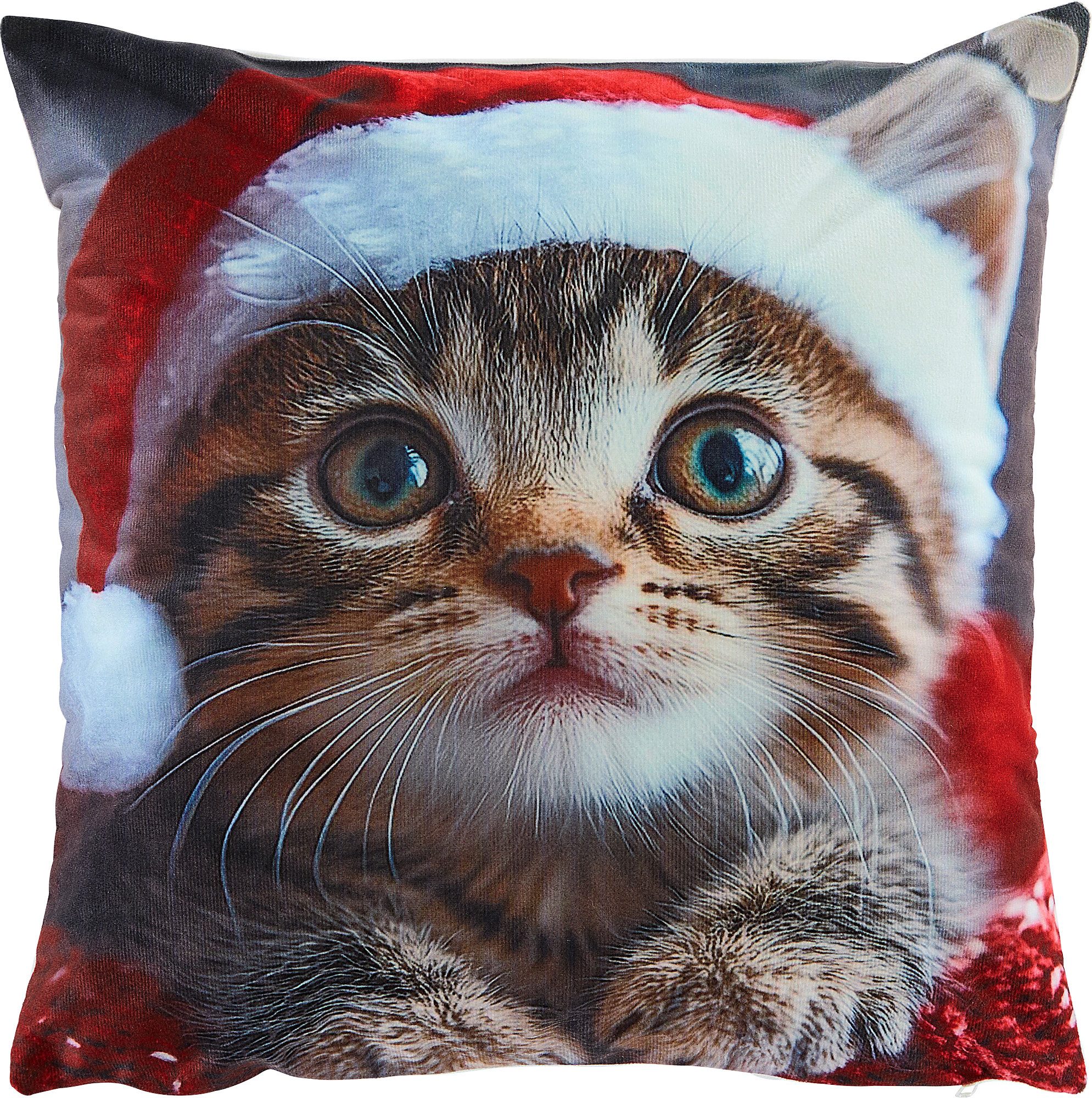 REDBEST Kissenbezug Kissenhülle "Weihnachtskatze", Nicky-Velours Motiv