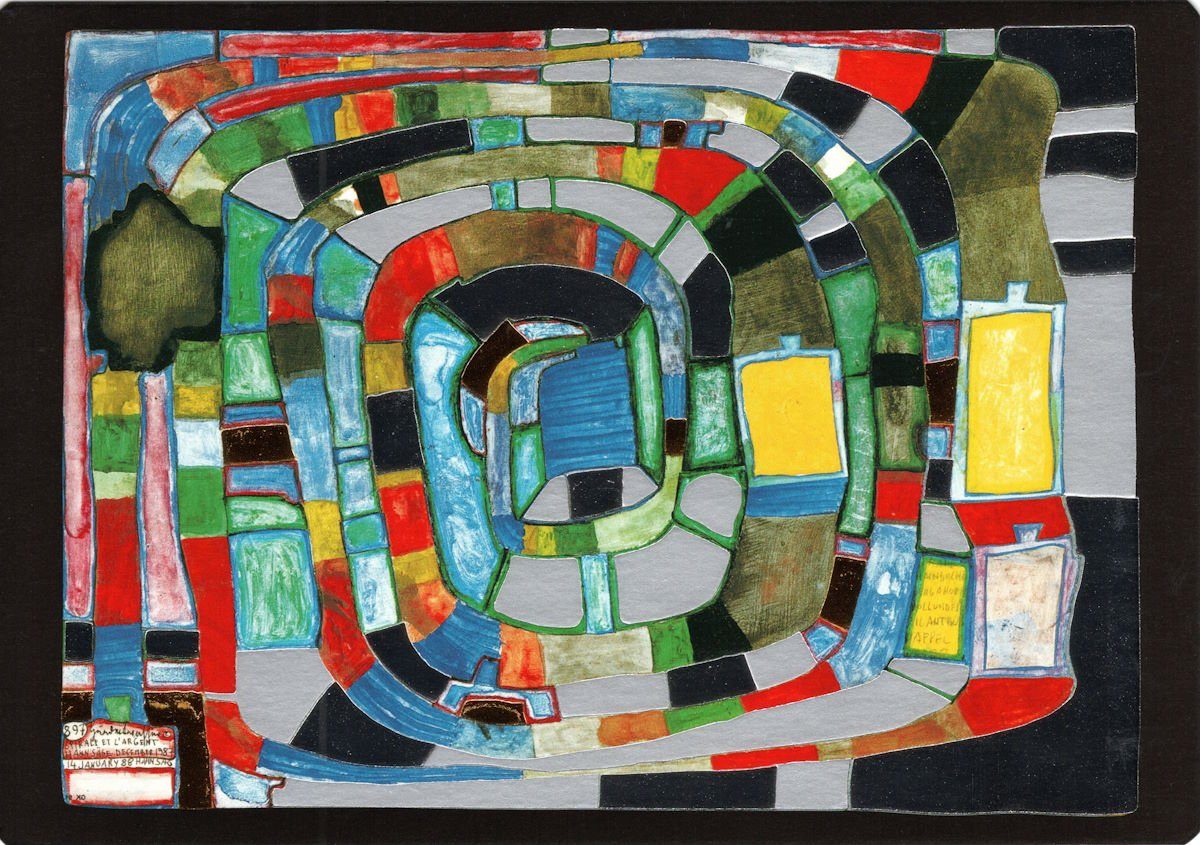 Hundertwasser Spiral" "Silver Postkarte Kunstkarte