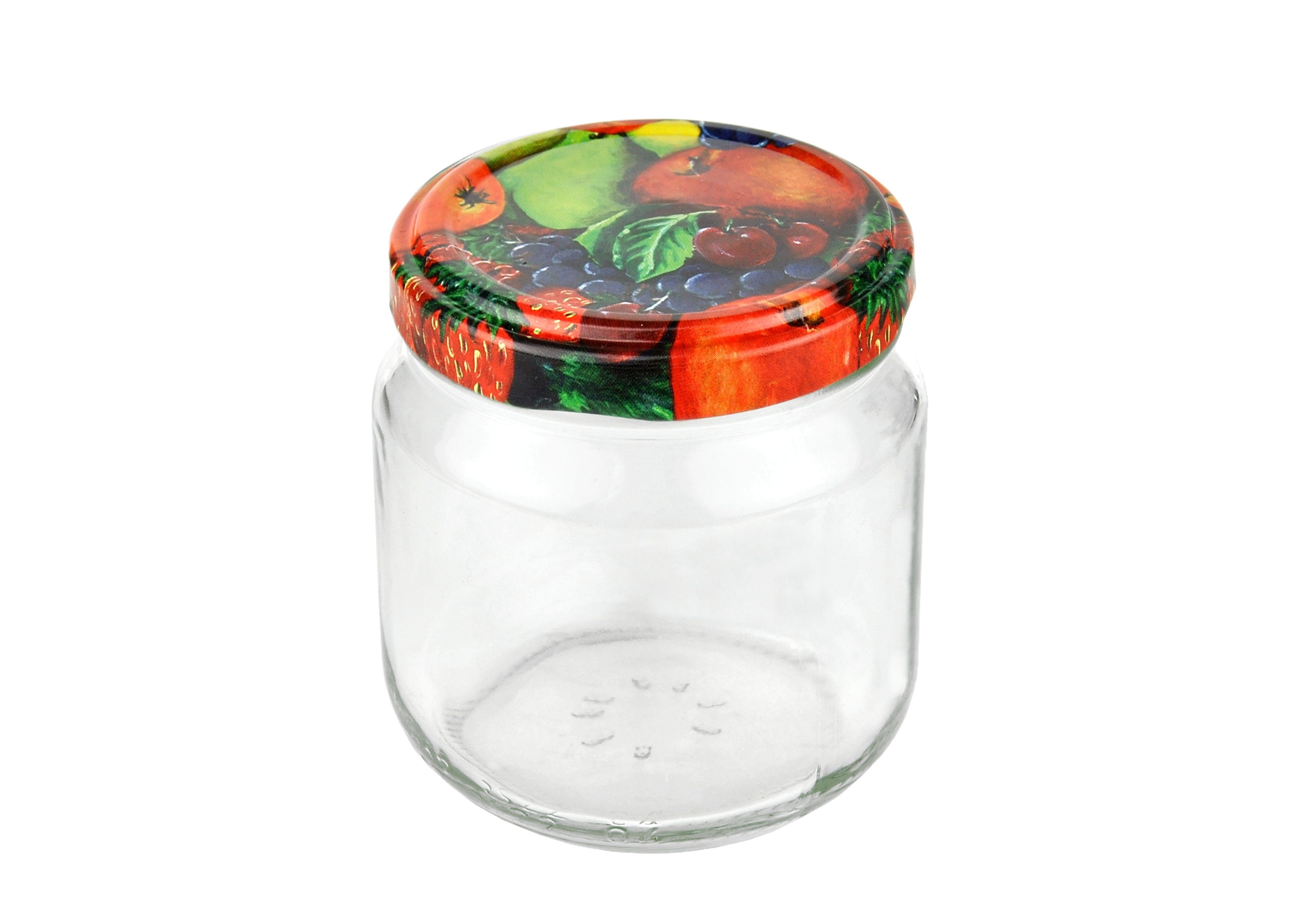 MamboCat Einmachglas 24er Set Rundglas 212 ml nieder To 66 Obst Dekor Deckel + Rezeptheft, Glas – Bild 2 von 4
