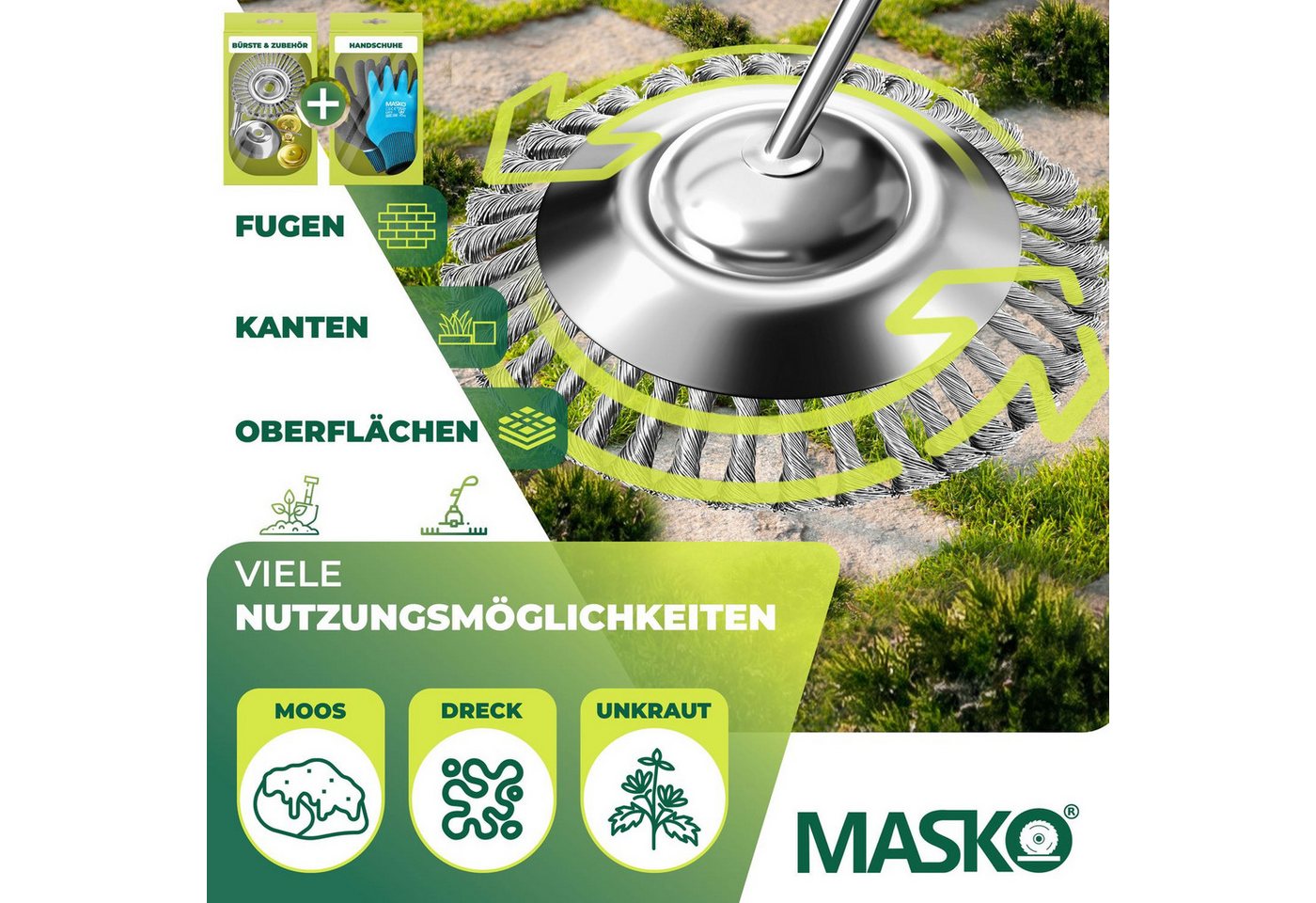 Thumbnail - MASKO Ersatzbürste Unkrautbürste für Freischneider & Motorsense 25,4 & 20mm Bohrung, Freischneider, (Wildkrautbürste Ede...