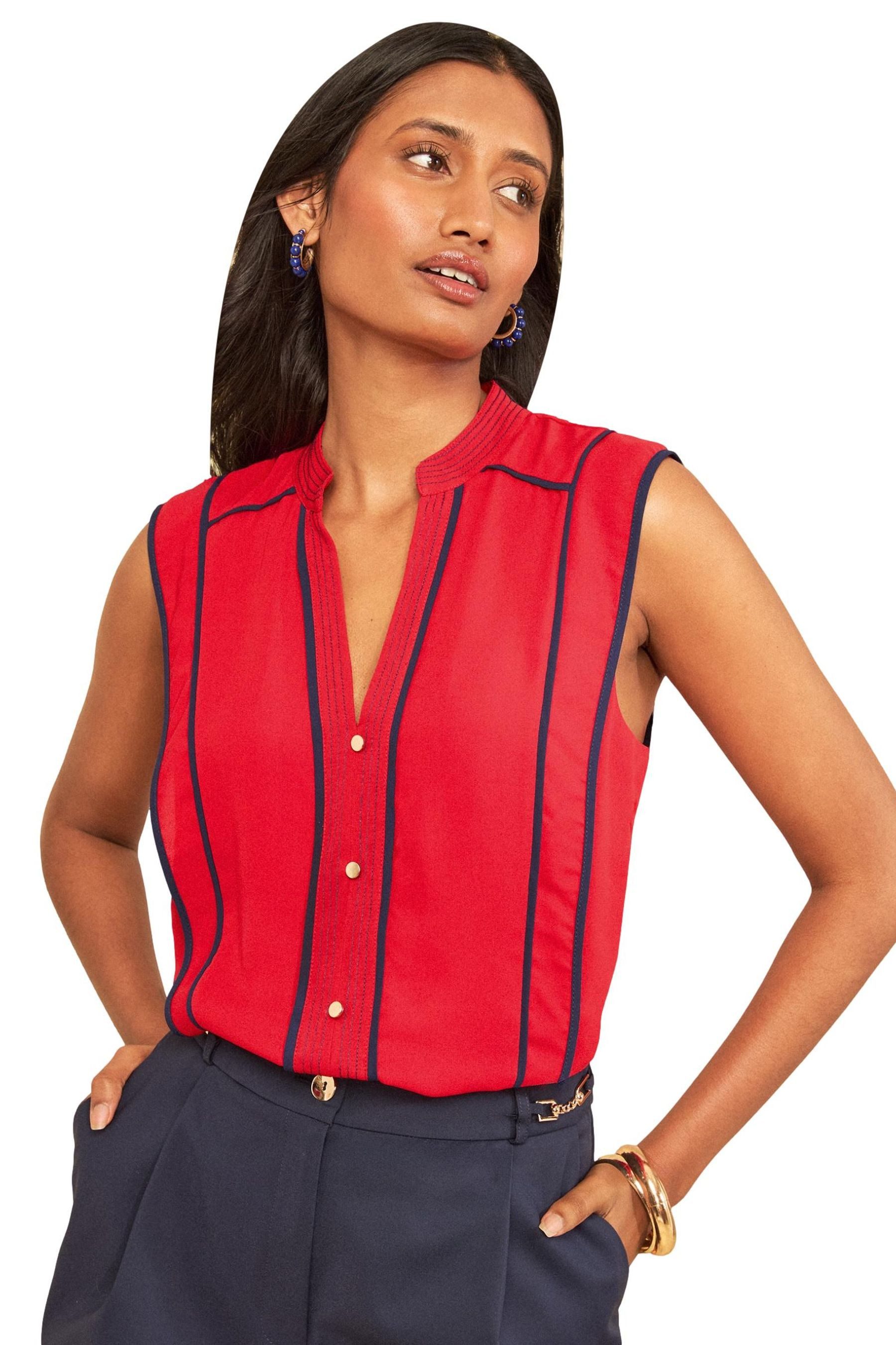 Love & Roses Blusentop Love & Roses ärmellose Bluse mit Randstreifen (1-tlg)