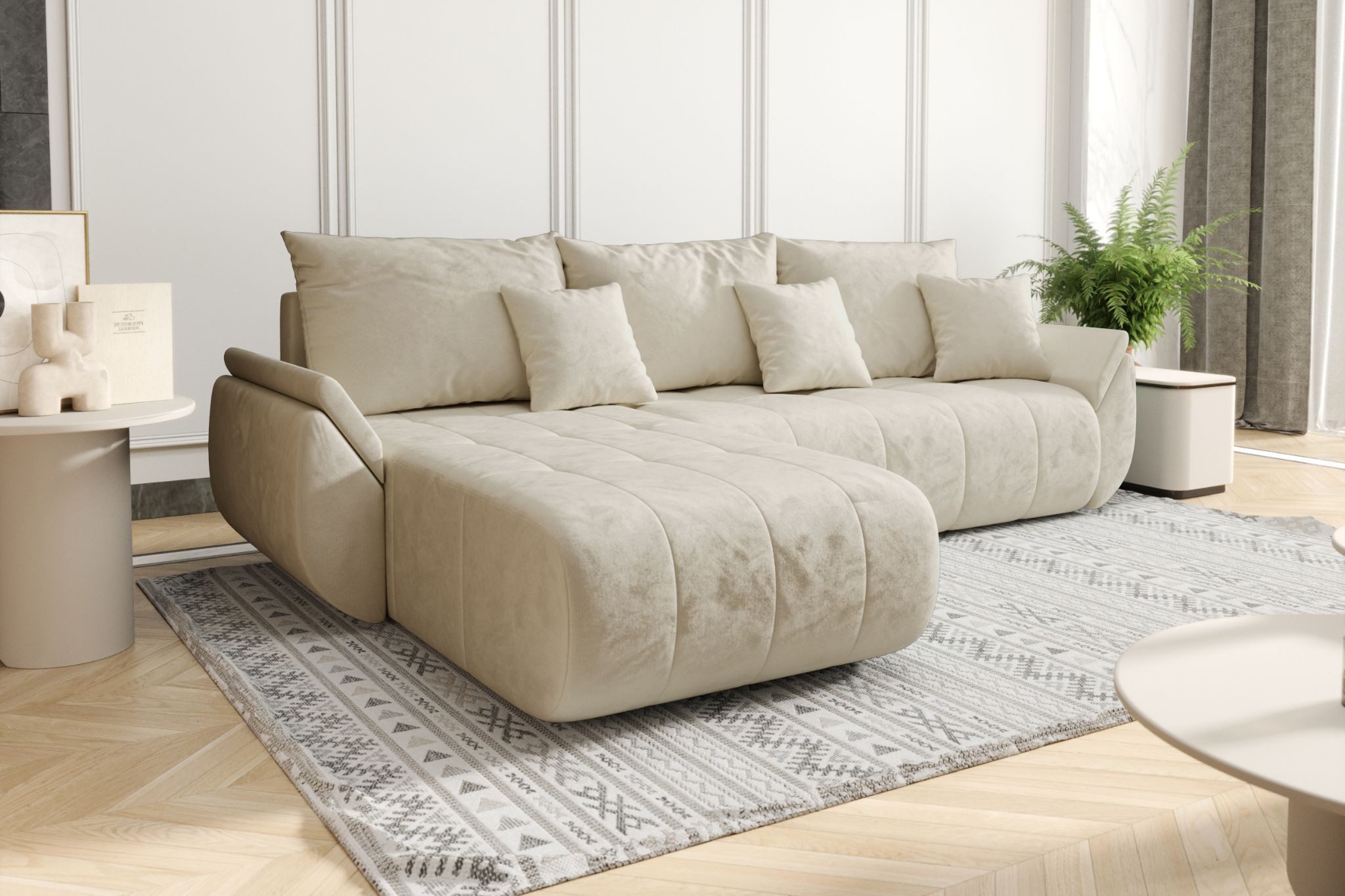 Kaiser Möbel Ecksofa TOKYO im Veloursstoff Monolith, Schlaffunktion und Bettkasten, Ecksofa, L-Form,Samtweiche Veloursoberfläche,Wasserabweisender Stoff Monolith