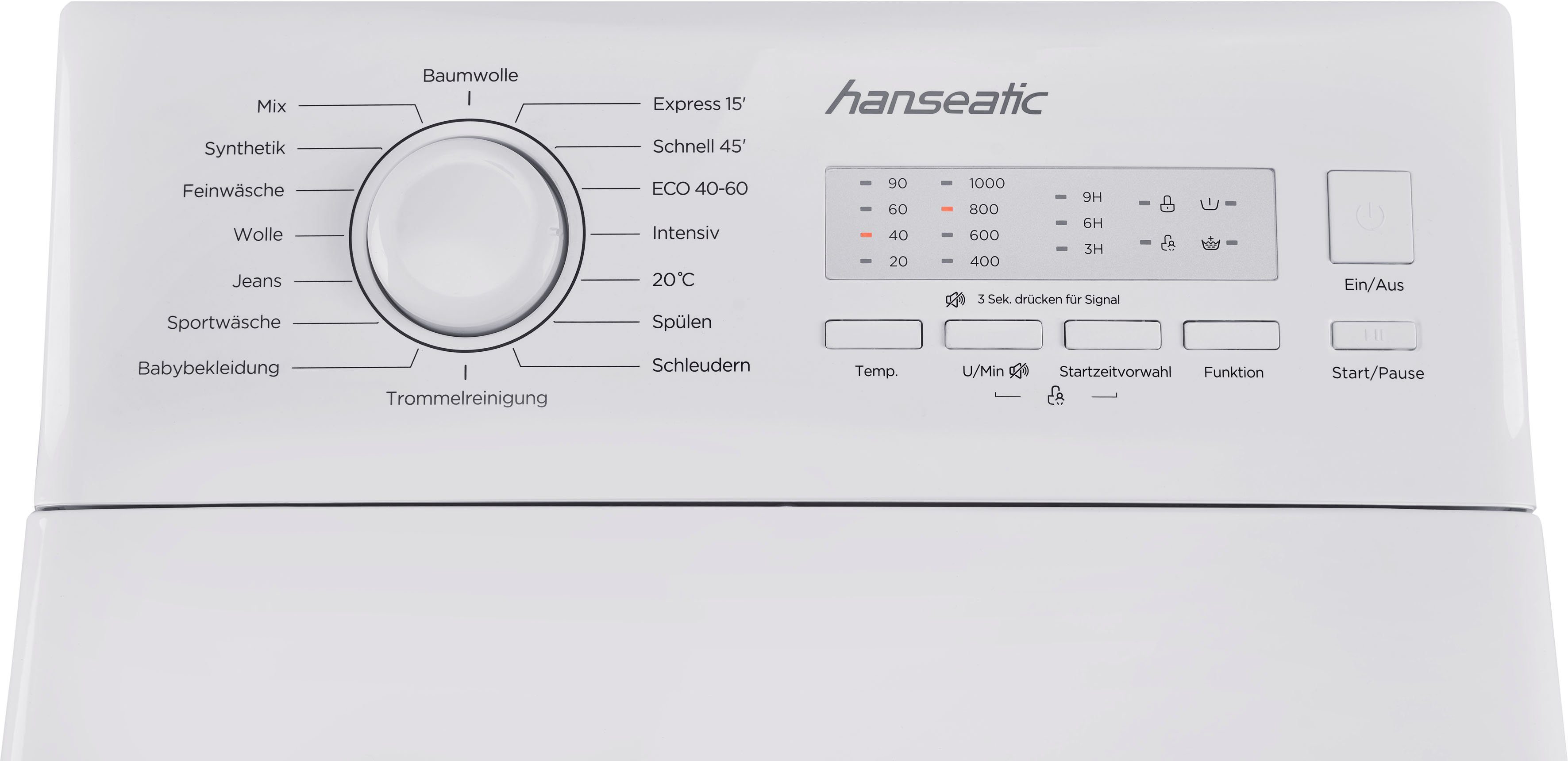 Hanseatic Waschmaschine HTW510D, Überlaufschutzsystem Mengenautomatik, 5 Toplader U/min, 1000 kg