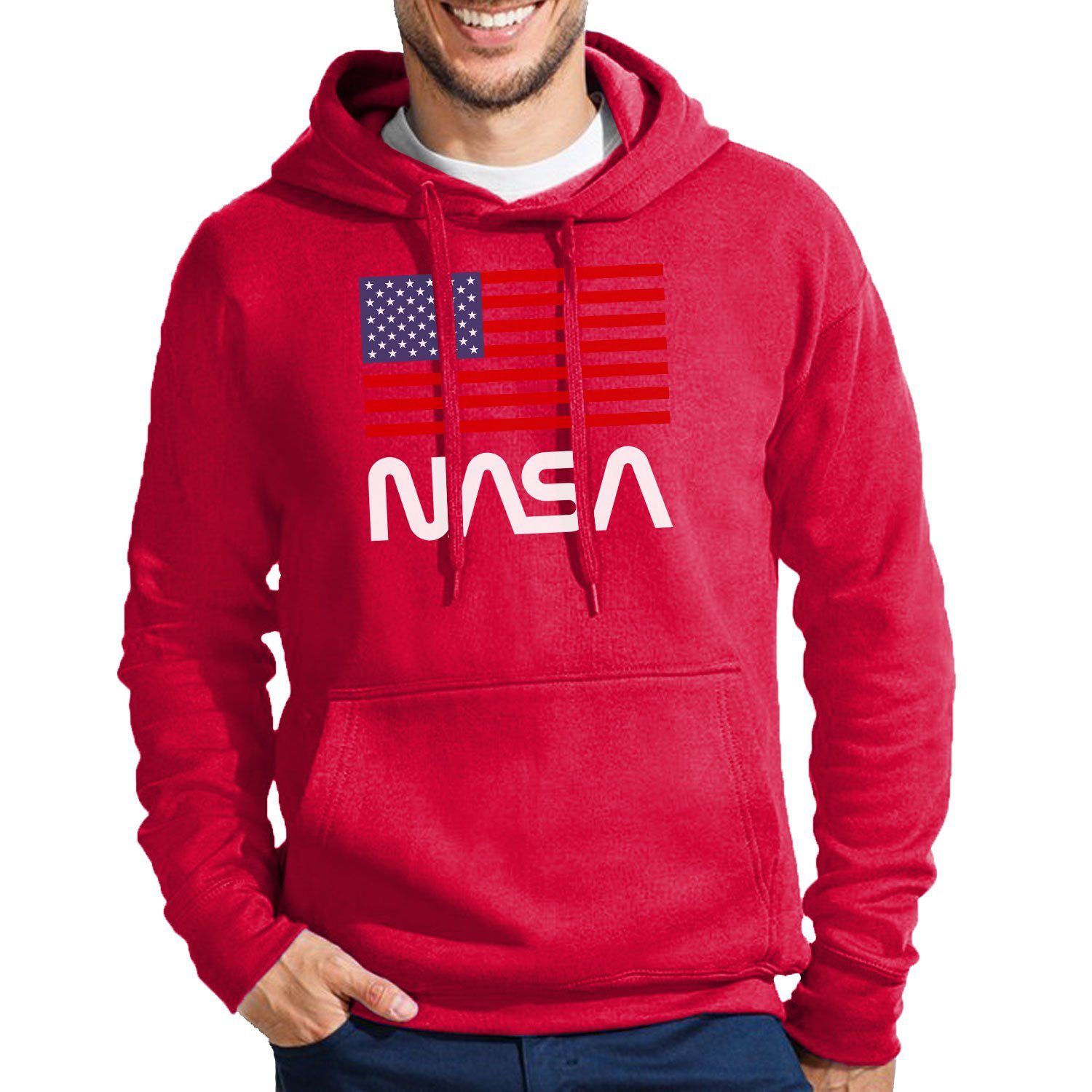 Blondie & Brownie Hoodie Herren NASA Nasa USA Amerika Rakete Mit Kapuze Rot