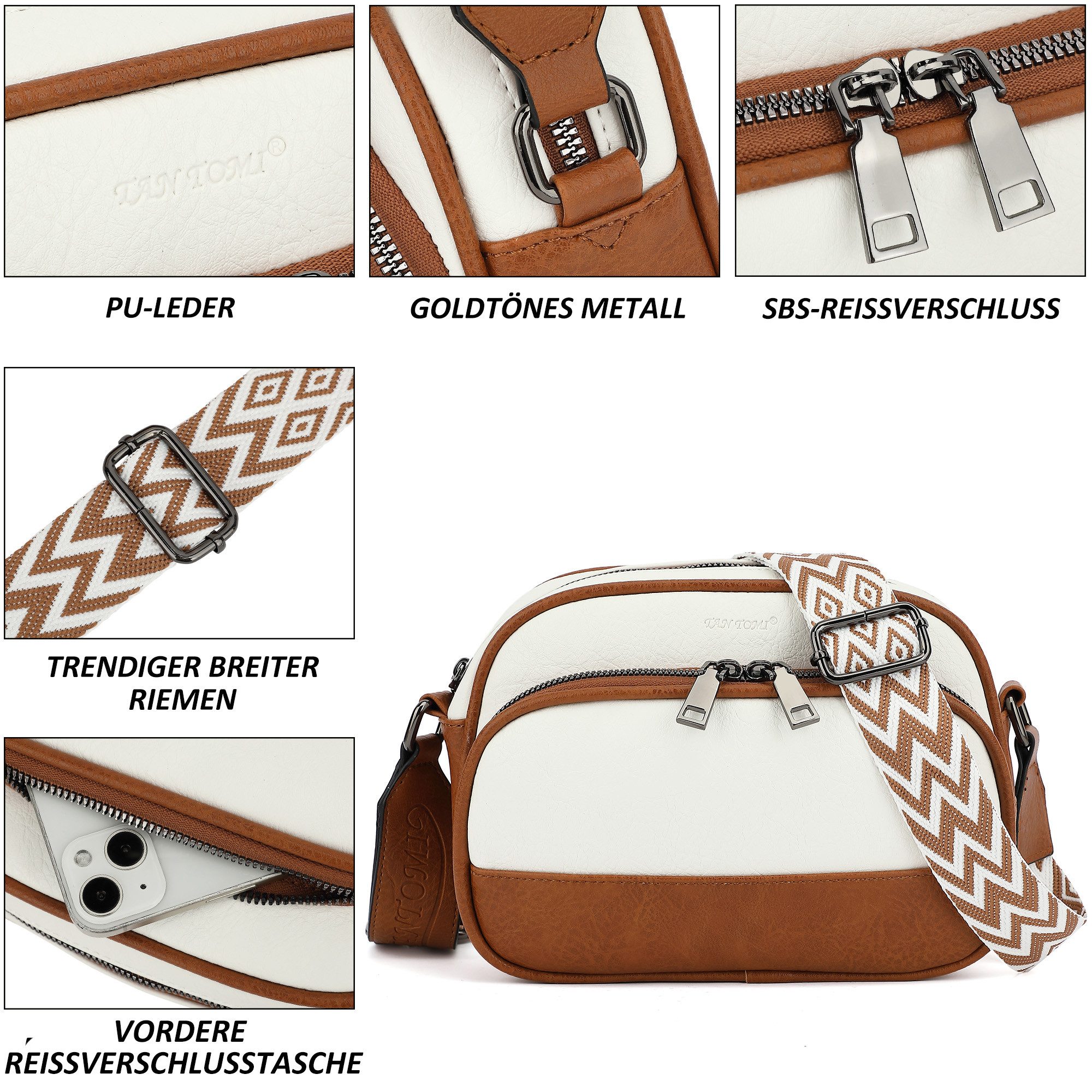 TAN.TOMI Schultertasche Damen Umhängetasche mittelgroß Handtasche mit Verstelbaar, Weich Breiter Gurt für Pendeln Reise Campus Verabredungen