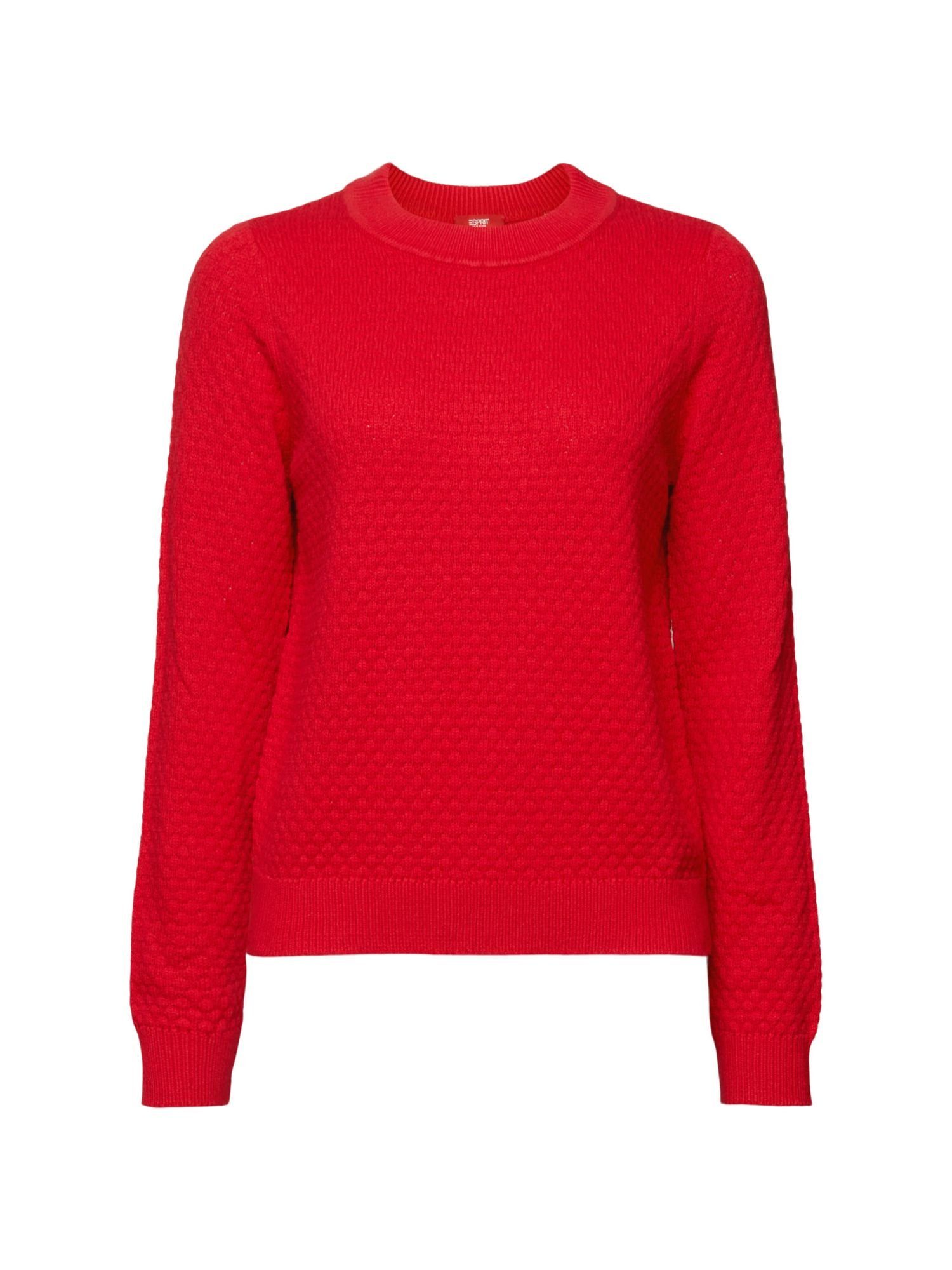 Strukturierter Rundhalspullover DARK Baumwollmix Strickpullover, RED Esprit