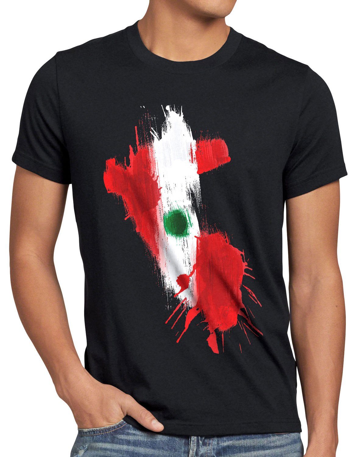 Flagge Fußball schwarz Print-Shirt T-Shirt style3 WM Fahne Peru Herren EM Sport
