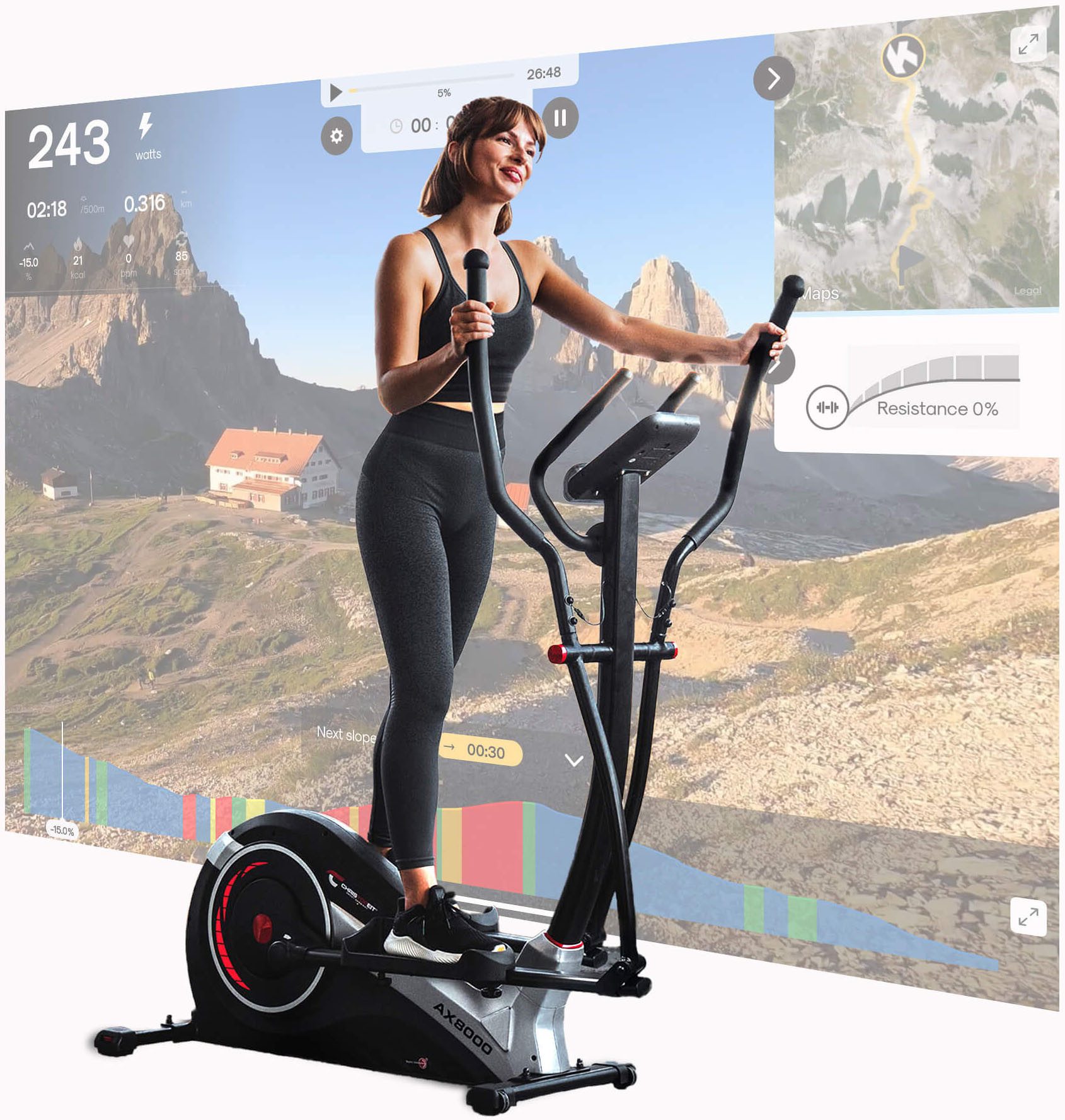 Christopeit Sport® Crosstrainer-Ergometer AX 8000 inkl. Pulsgurt (Fitnessgerät), 150 kg max. Benutzergewicht, 24 Widerstandsstufen – Bild 2 von 5