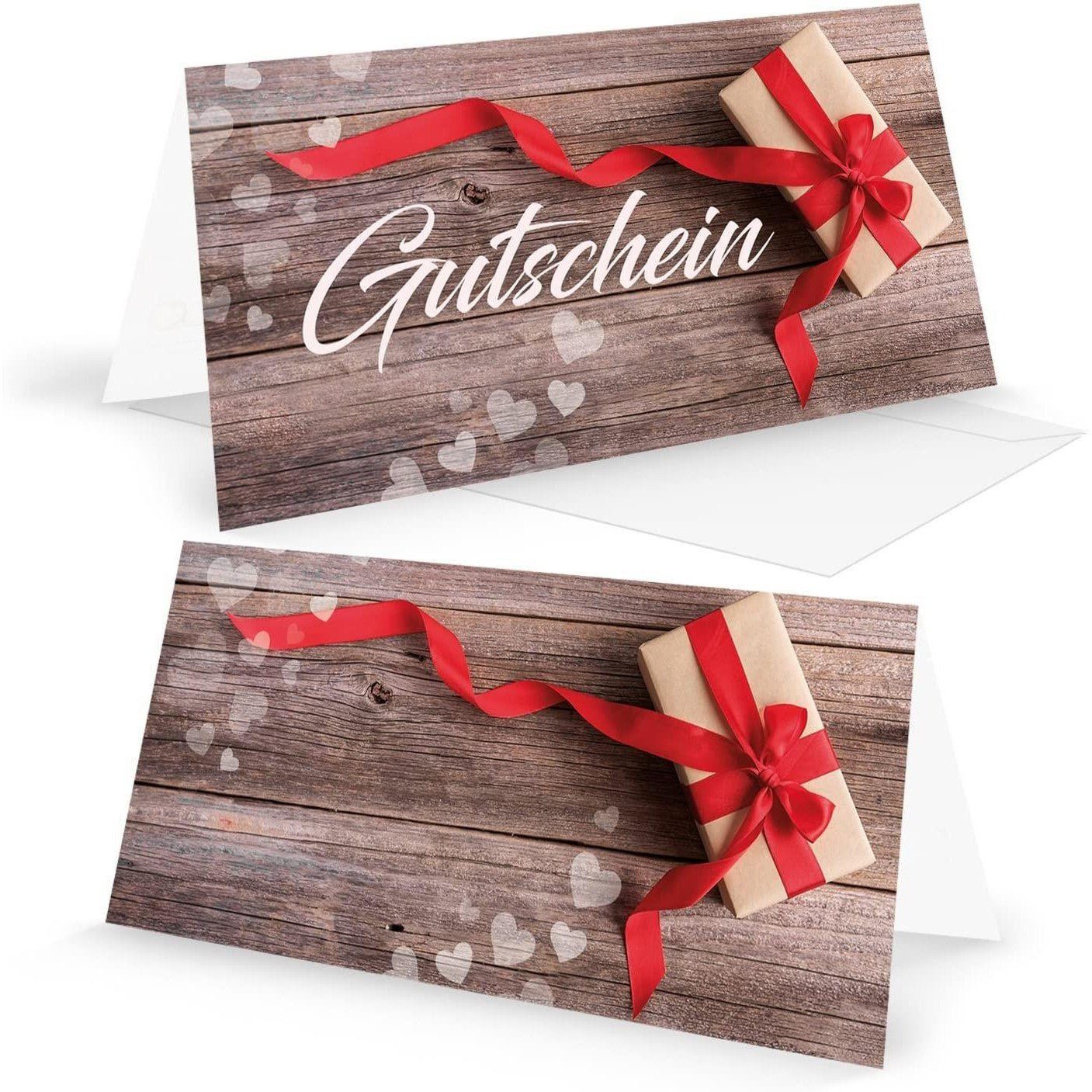 Logbuch-Verlag Dekofigur 10 Stück Gutscheine Klapp-Karte Geschenkgutscheine rot weiß HERZEN