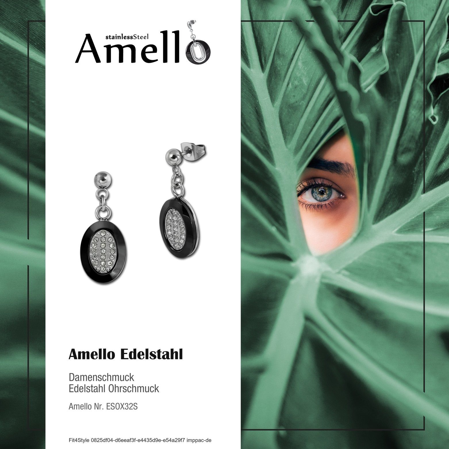 Ohrringe in Ohrhänger Edelstahl silberfarben, Steel), oval Paar Amello Amello Keramik Edelstahl sch (Ohrhänger), Ohrhänger (Stainless Damen