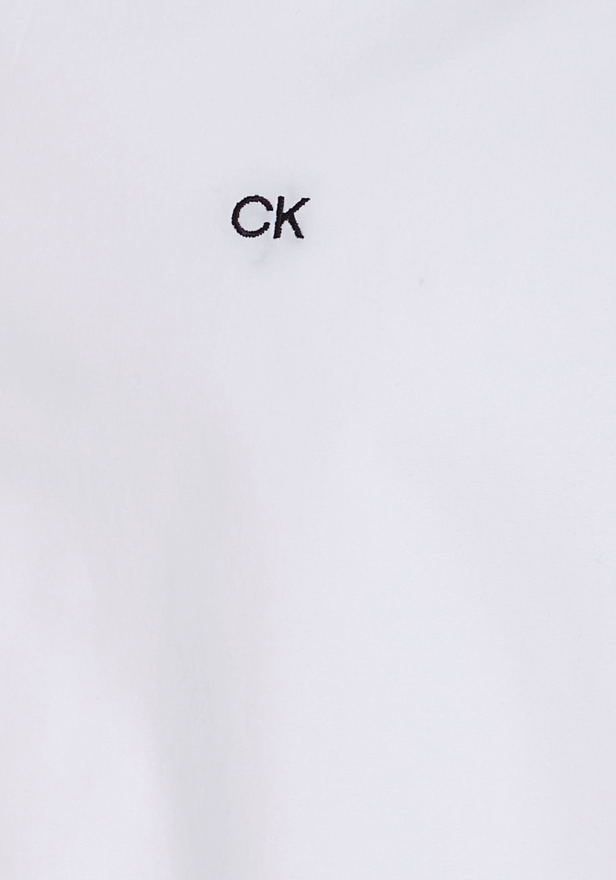 Klein SHIRT STRETCH white mit Brust Calvin POPLIN Businesshemd der Calvin Klein bright SLIM auf Logo