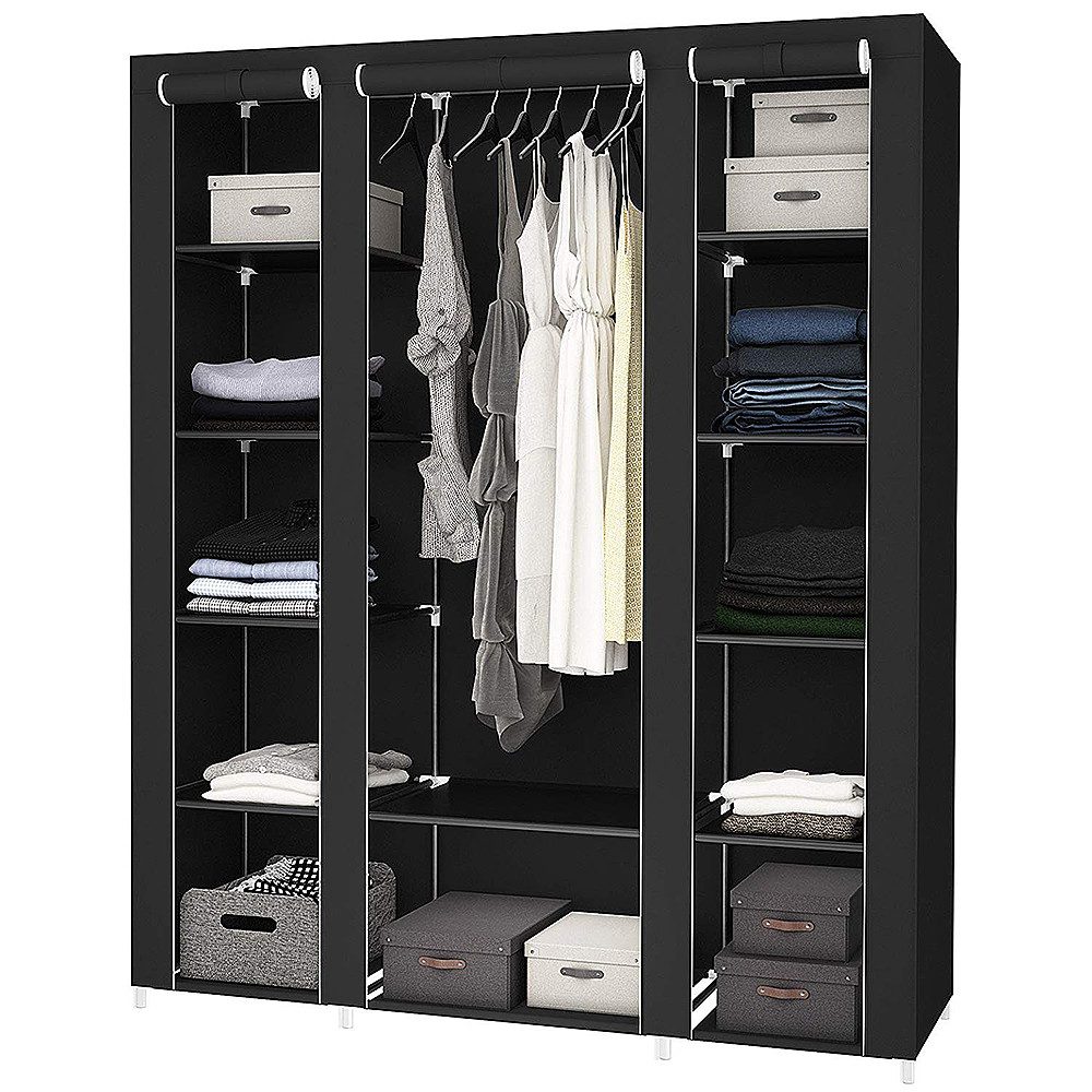 JEOBEST Stoffschrank Kleiderschrank Stoffschrank Stabil mit Kleiderstange & Ablagen für Kleiderablage Schlafzimmer Ankleidezimmer(Schwarz)