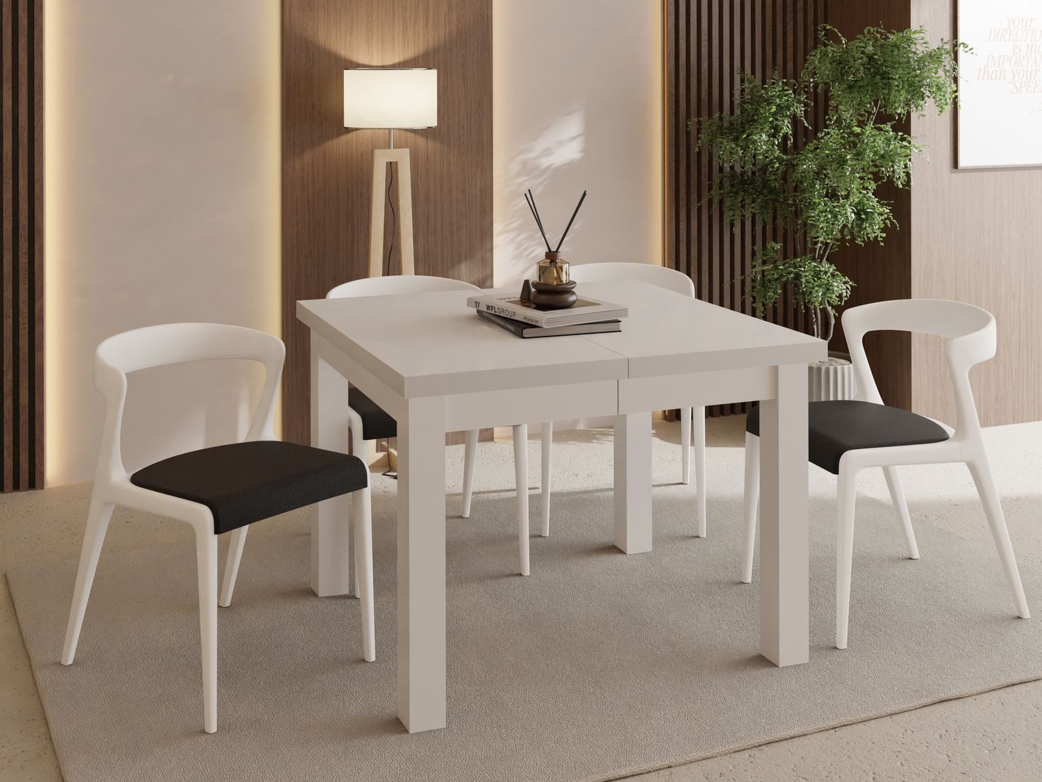 WFL GROUP Esstisch Toren ausziehbar verlängerbar quadratisch mit weißen Holzbeinen (MADE IN EU, XXL Groß– 80/90/100 cm ausziehbar auf 180/190/200/280/290/300 cm), platzsparender Tisch in Holzoptik für Küche, Esszimmer oder Wohnzimmer