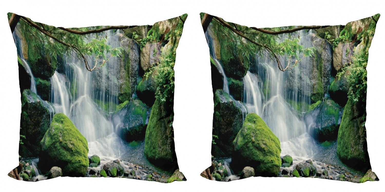 Kissenbezüge Modern Accent fließt Abakuhaus Digitaldruck, Rock Doppelseitiger (2 Stück), Nature Wasserfall Scene