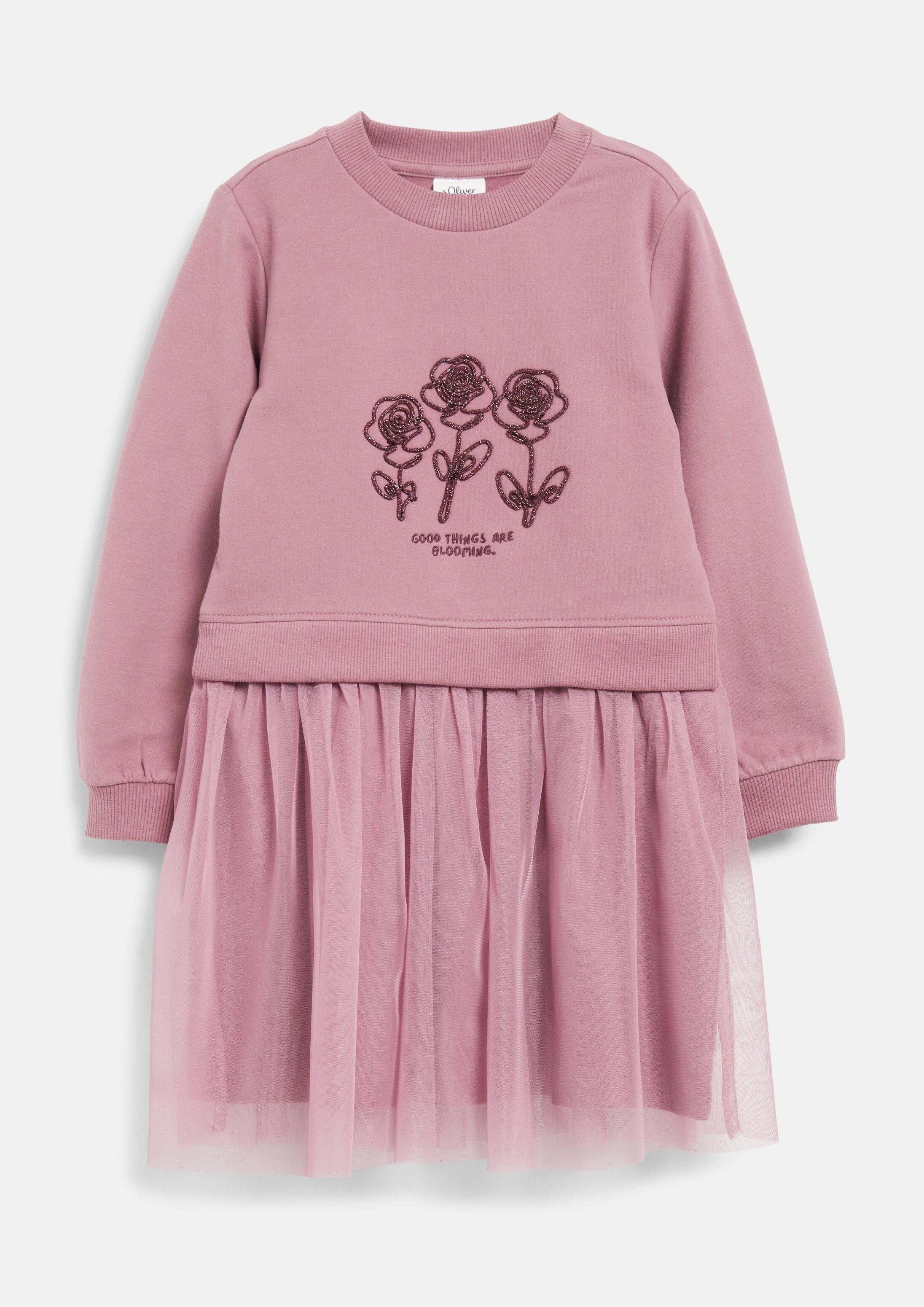 s.Oliver Minikleid Kleid Sweatshirt-Kleid mit Glitzer-Applikation und Tüllrock