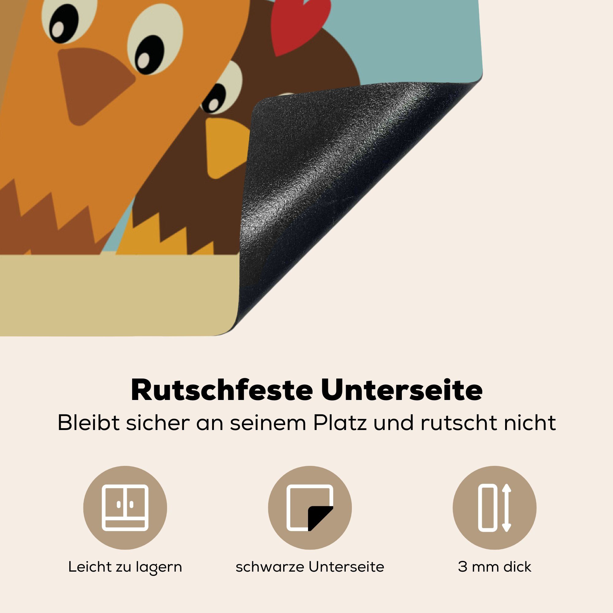 - - MuchoWow tlg), küche 78x78 - (1 für Arbeitsplatte Ceranfeldabdeckung, Blau, Ei Herdblende-/Abdeckplatte Huhn Bauernhof cm, Vinyl,