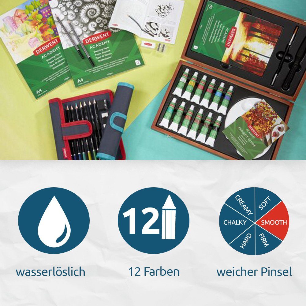 12-tlg), Derwent Acrylfarben, Holz ACADEMY aus Aquarellstifte (Set, Geschenkbox