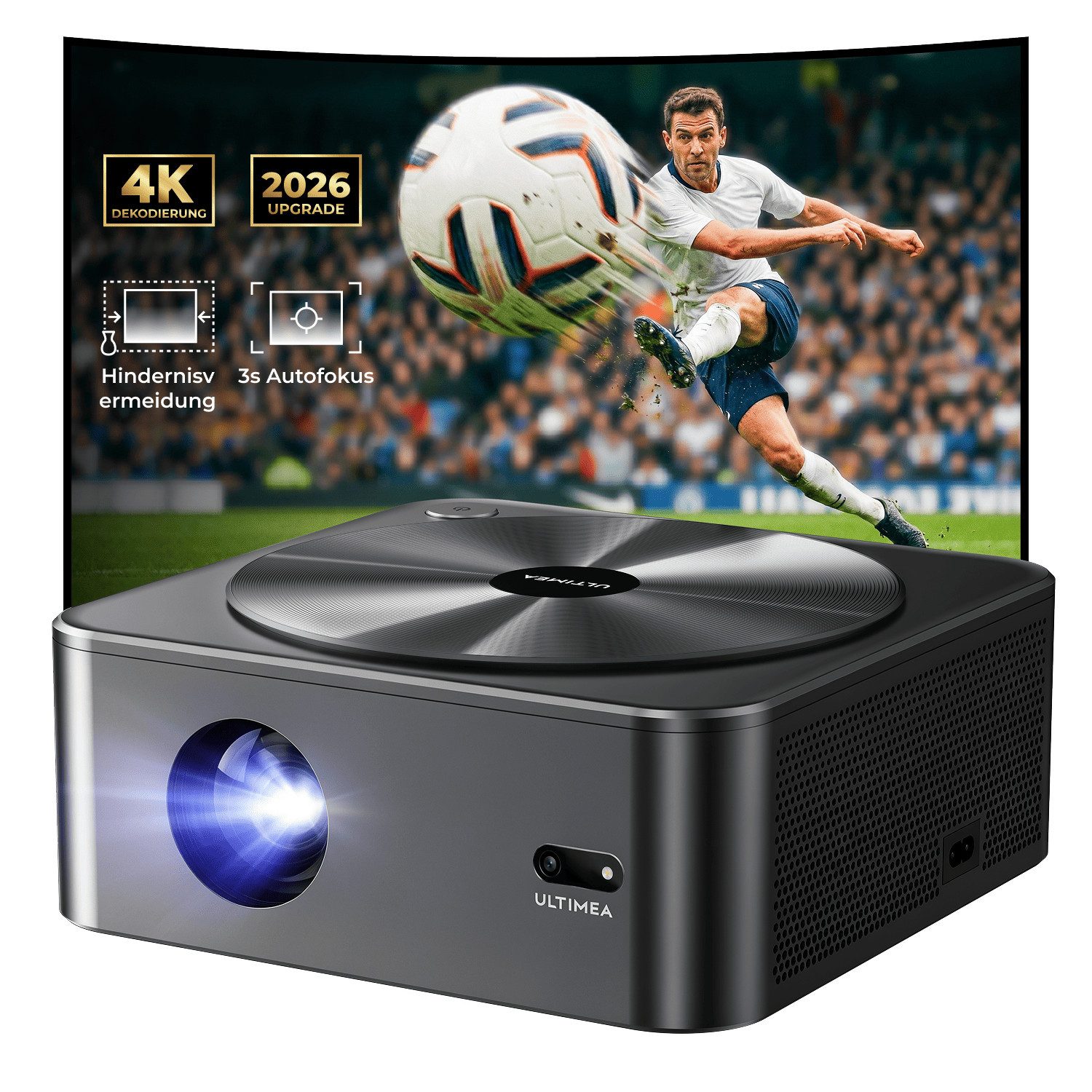 Ultimea Native 1080P Full HD Beamer (21000 lm, 15000:1, 1920 x 1080 px, Full HD,4K-Decodierung&HDR10, Autofokus&6D-Autotrapezkorrektur)