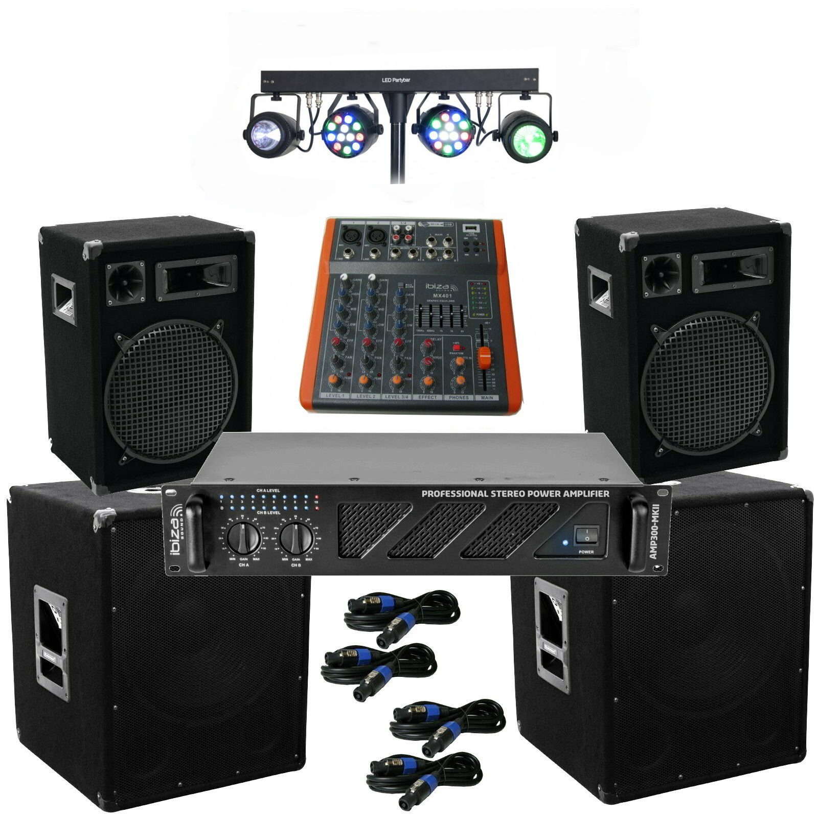 Pa Musik Anlage 3 Wege Boxen 38 cm Subwoofer 3040 W LED Effektlicht Lautsprecher