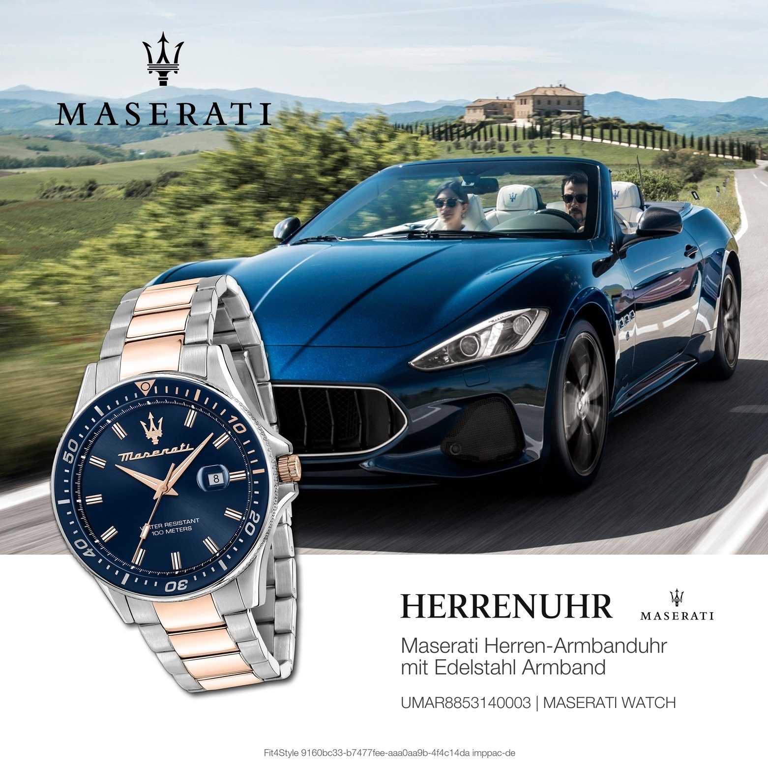 Edelstahlarmband, bicolor rund, SFIDA Edelstahl, Maserati MASERATI 44mm) Unisex Herrenuhr Made-In (ca. Italy Quarzuhr groß