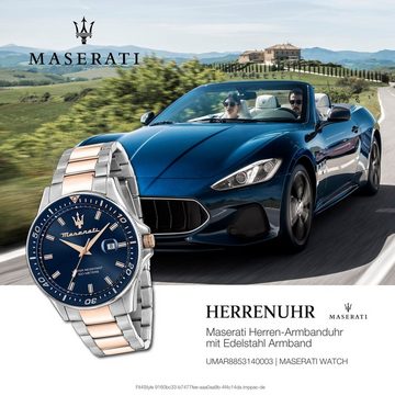 MASERATI Quarzuhr Maserati Unisex SFIDA Edelstahl, Herrenuhr rund, groß (ca. 44mm) Edelstahlarmband, Made-In Italy