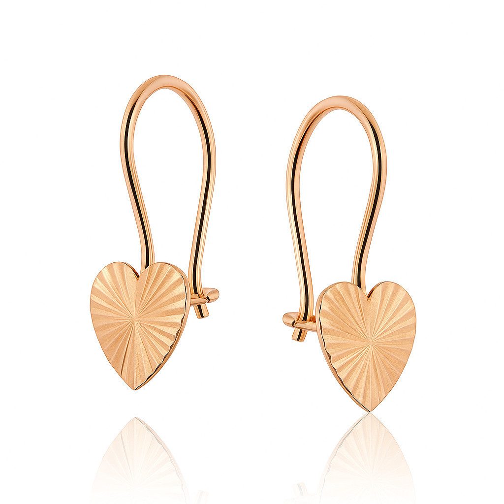 Golders Paar Ohrhänger strukturierte Herz-Ohrringe aus 585 Rotgold (2-tlg), Eleganter Goldschmuck für Damen