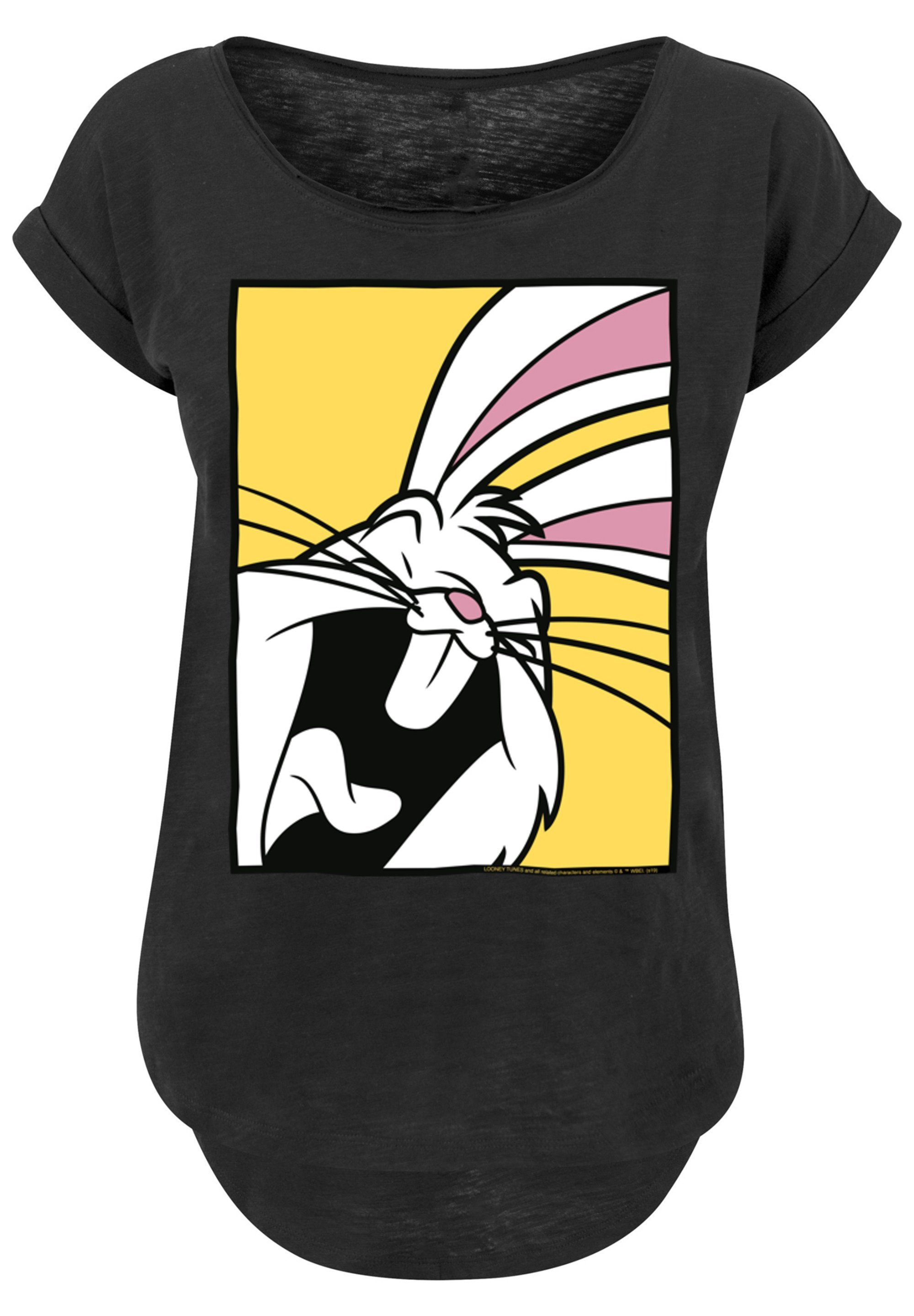 F4NT4STIC Kurzarmshirt Damen Looney Tunes Bugs Bunny Laughing with Ladies Long Slub Tee (1-tlg) black