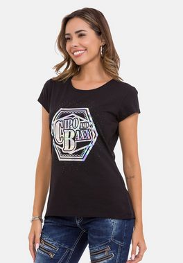 Cipo & Baxx T-Shirt mit schillerndem Markenprint