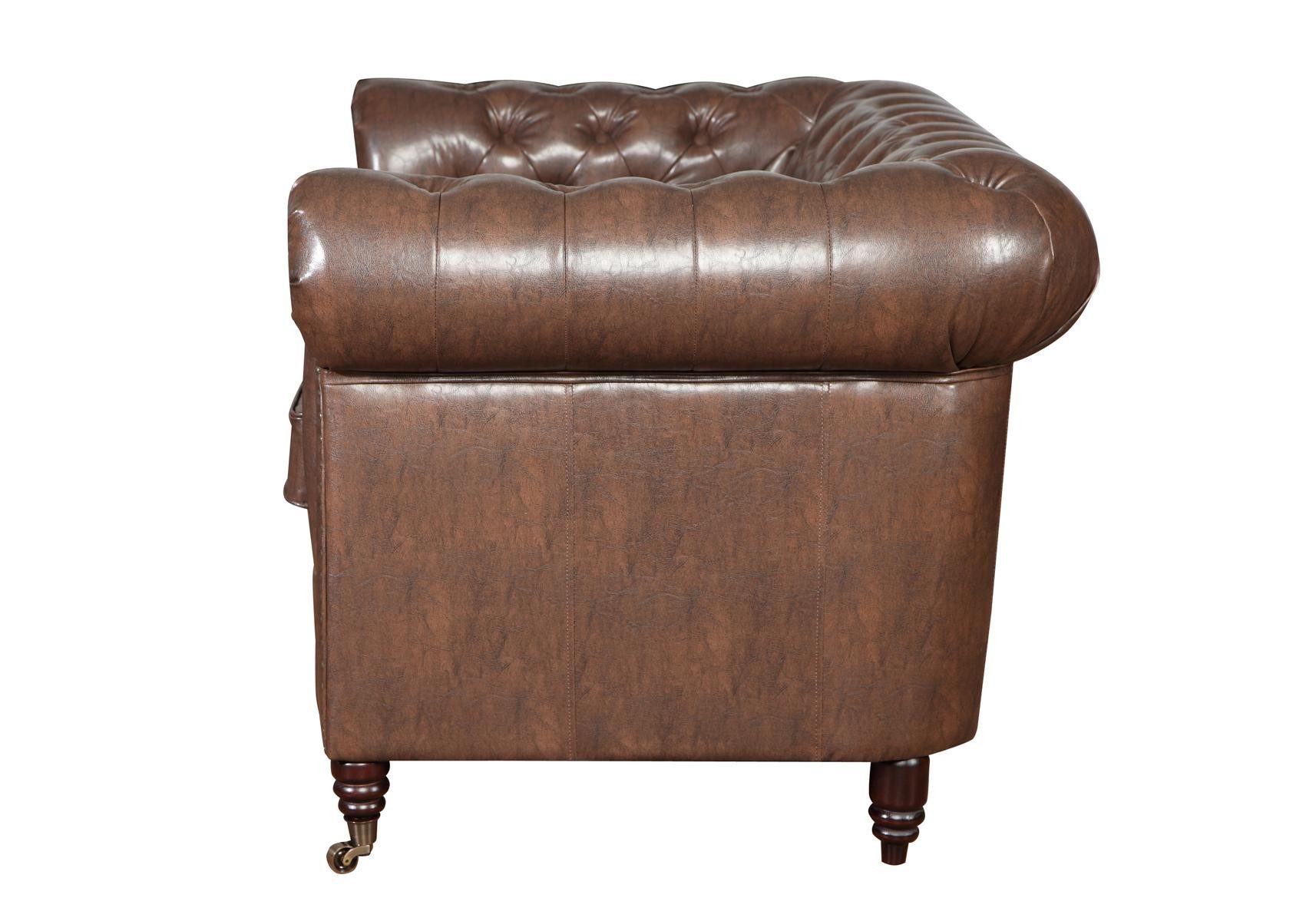 JVmoebel Chesterfield-Sofa Elegantes Sofa aus Kunstleder in Braun mit Chesterfield-Knöpfen, Packung, Made in Europa