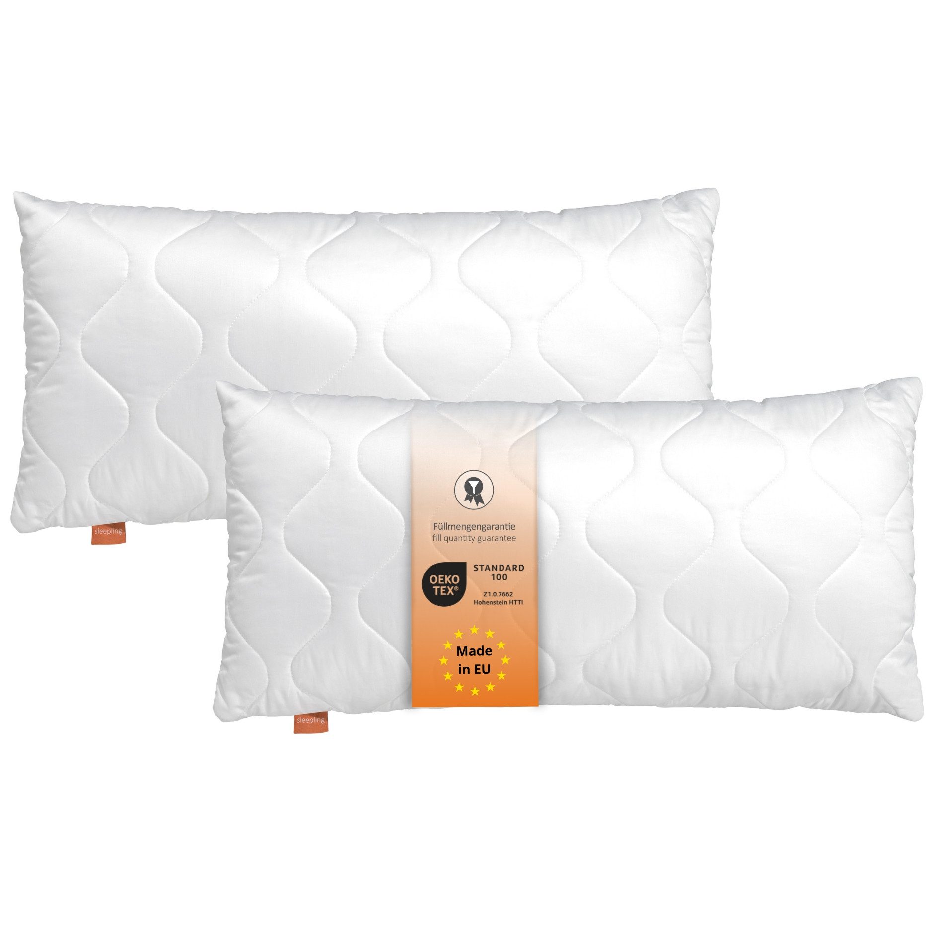 sleepling Kopfkissen Basic 100, in 40x80 cm, 80x80 cm und vielen weiteren Größen, Füllung: Kunstfaserfüllung, Bezug: 100% Mikrofaser, Seitenschläfer, Rückenschläfer, Bauchschläfer, auch als Set erhältlich, 2-tlg., orthopädisch, waschbar bis 60°C, Füllmenge anpassbar