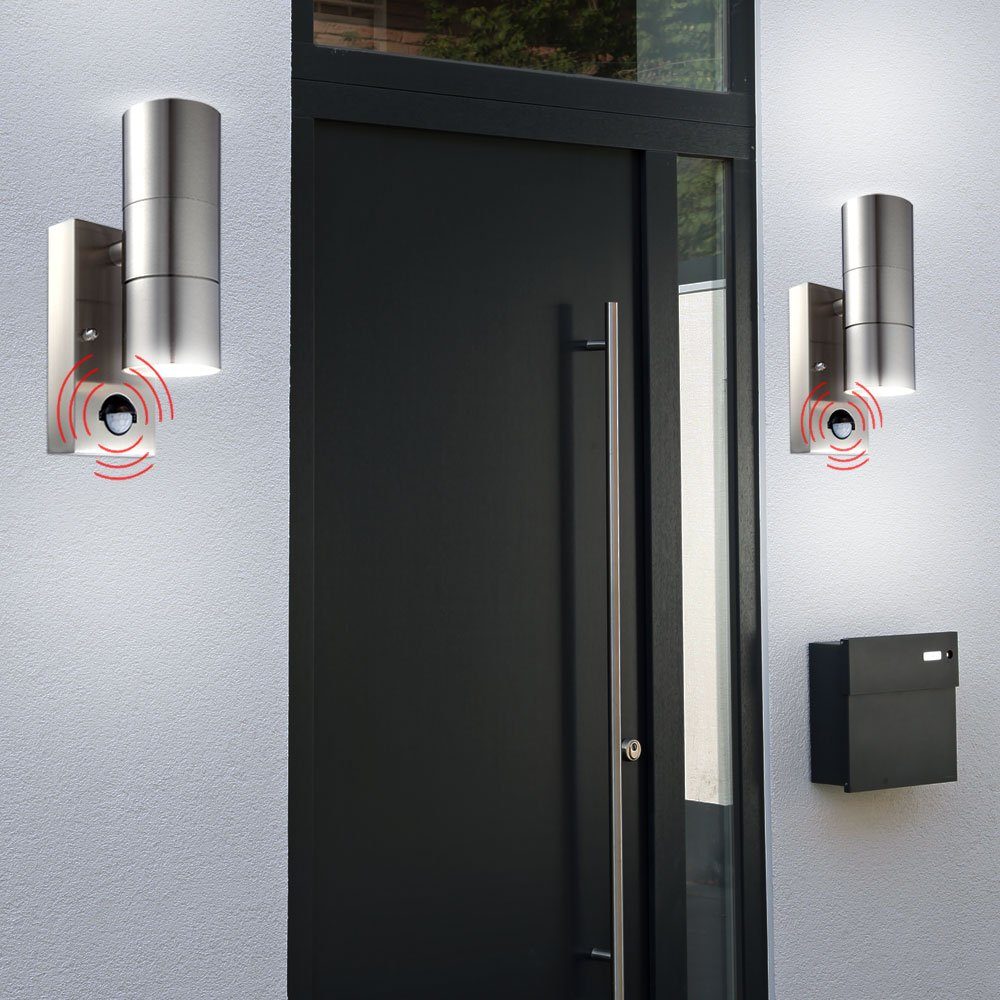 etc-shop Edelstahl Sensor Leuchtmittel Lampe Wand Bewegungsmelder inklusive, Glas Leuchte Außen-Wandleuchte, Warmweiß, Park Außen