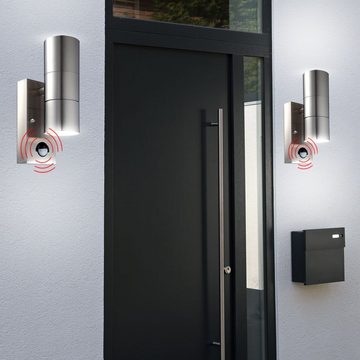 etc-shop Außen-Wandleuchte, Leuchtmittel inklusive, Warmweiß, Außen Wand Lampe Park Bewegungsmelder Leuchte Glas Edelstahl Sensor