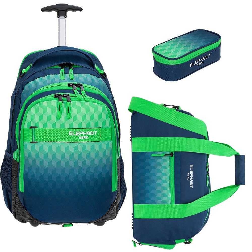 ELEPHANT Schulrucksack Schultrolley Trolley Hero Signature Schulrucksack (3 Teile Set), Rucksacktrolley Schule Rucksack Trolly, Sporttasche, Mäppchen Box +tsm