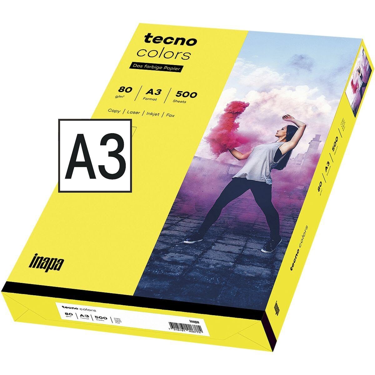 gelb Inapa g/m², 80 Blatt Drucker- Format Kopierpapier tecno Colors, 500 Intensivfarben, Rainbow und / A3, DIN tecno